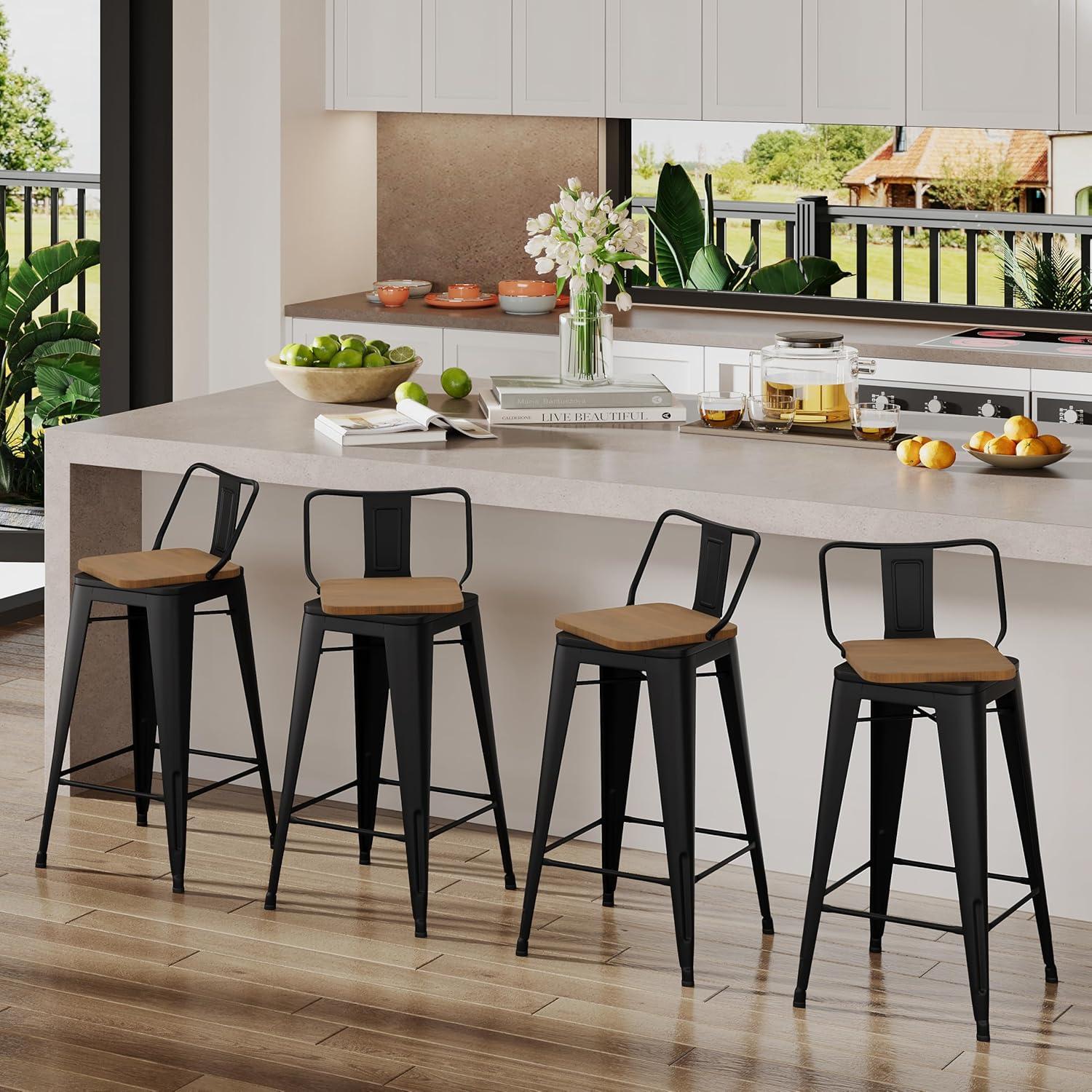 Changjie Furniture 30 Inch Bar Stools Set of 4 Industrial Metal Barstools Bar Height Bar Stool with Backs for Home Kitchen (30 inch, Black)