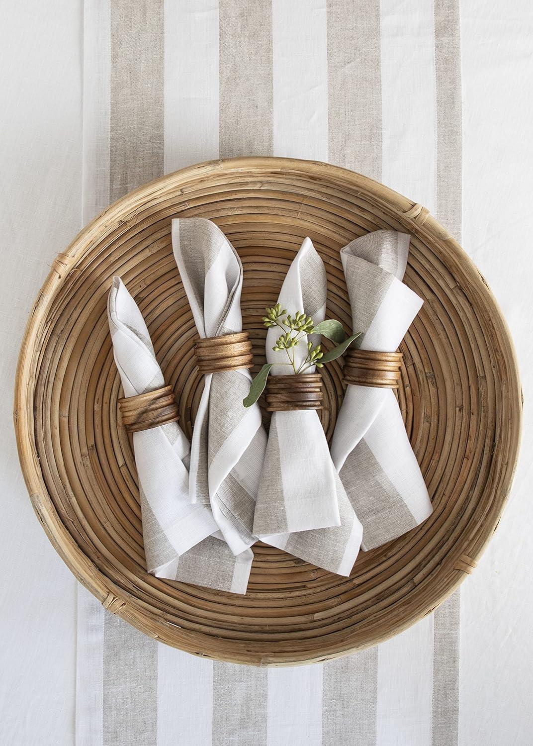 Solino Home Cabana Stripe - 100% Pure Linen Dinner Napkins (Set of 4)