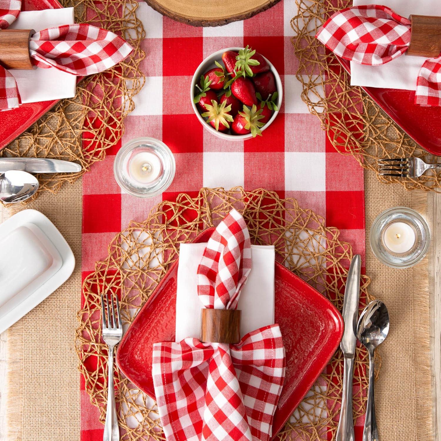 Red and White Cotton Gingham Check Table Runner 14x108