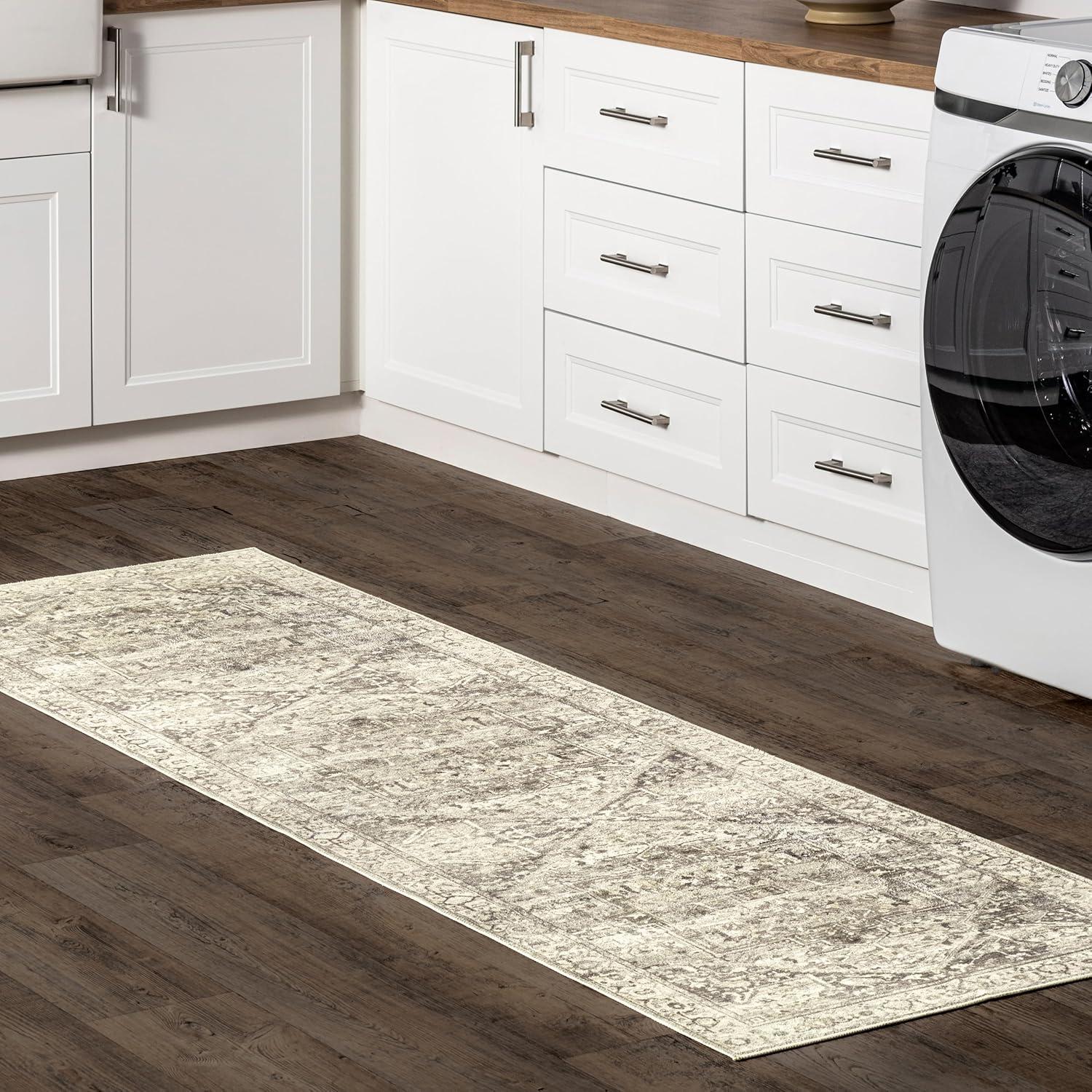 Nuloom 2x6 Machine Washable Rain Haven Vintage Medallion Indoor Area Rug, Grey Non-Slip Backing, Stain Resistant, BedroomLiving Room, Kitchen