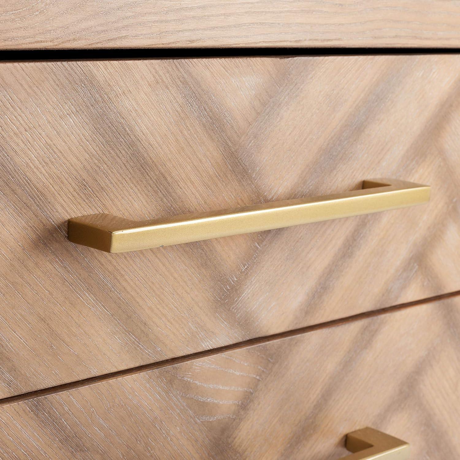 Everly Quinn Stylish Brookelyne 30'' W Nightstand –Rustic Oak with Brass Leg & 2 Spacious Bedroom Storage Drawers