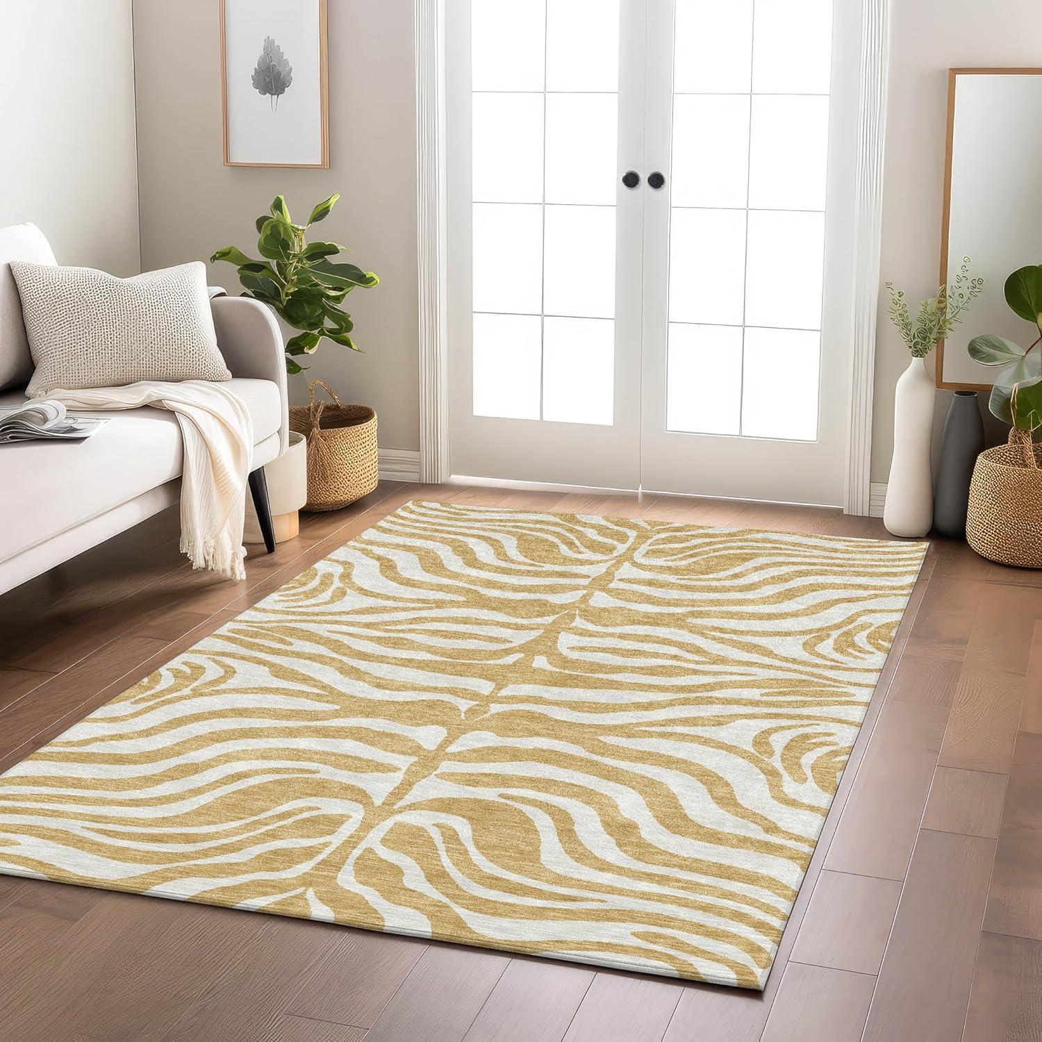 Addison Rugs Chantille ACN1042 Gold 2'6" x 3'10" Indoor Outdoor Area Rug, Easy Clean, Machine Washable, Non Shedding, Bedroom, Entry, Living Room, Dining Room, Kitchen, Patio Rug