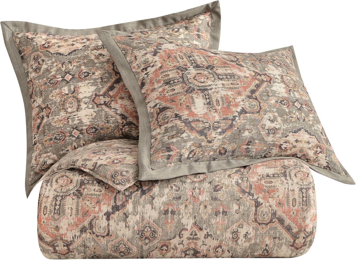 HiEnd Accents Carmen Taupe Linen Medallion Pattern Classic Modern Rustic Comforter Set