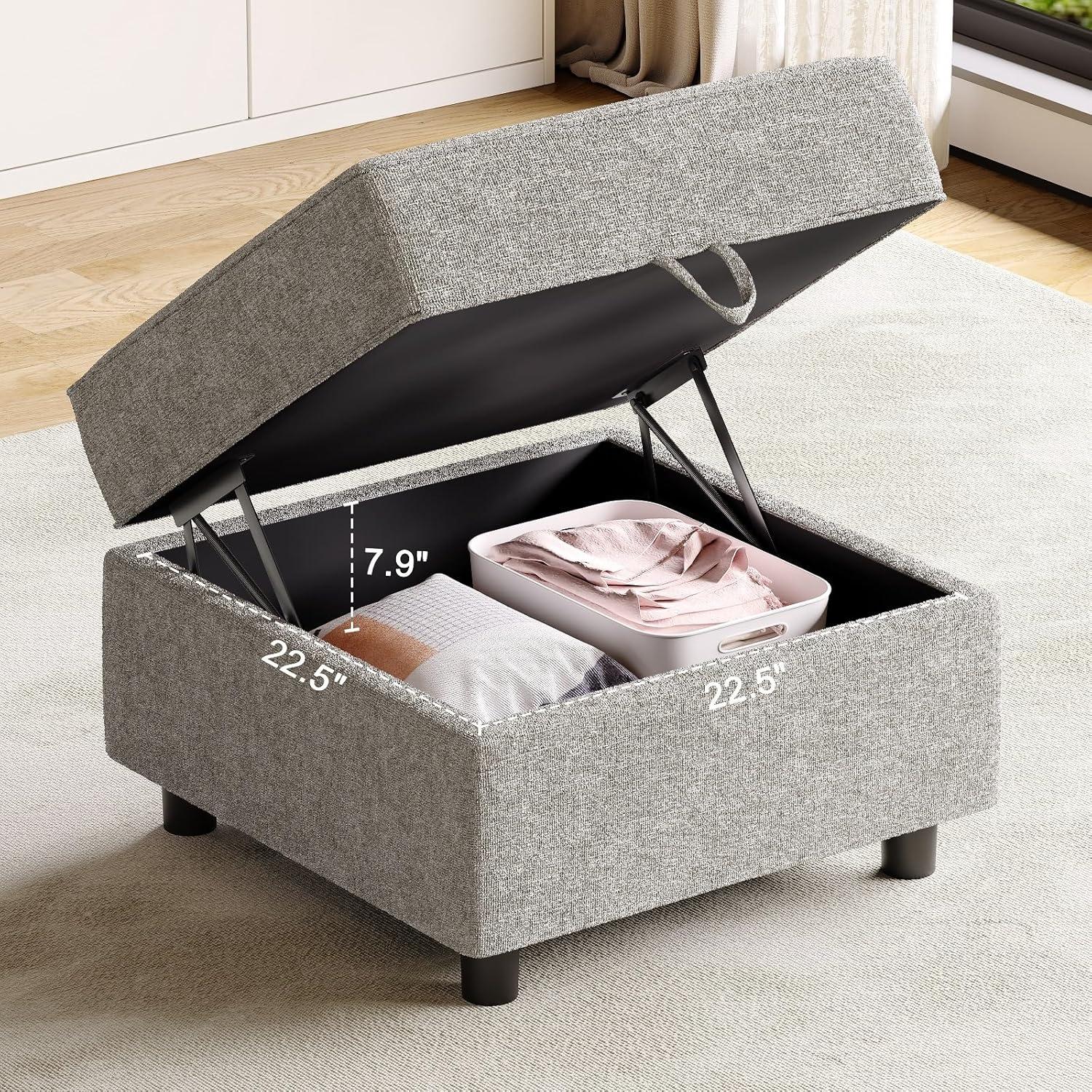Ottoman Module for Modular Sectional Sofa, Storage Ottoman Footrest and Seat Cube for Living Room,Grey