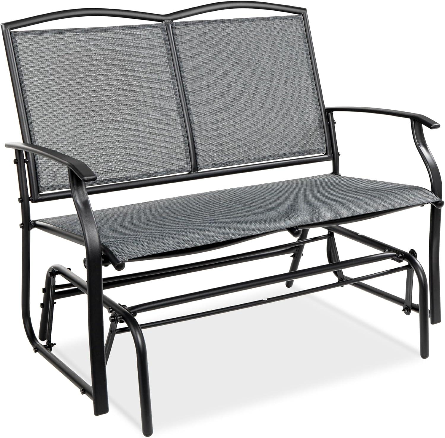 Best Choice Products 2-Person Outdoor Swing Glider, Steel Patio Loveseat, Bench Rocker w/ Armrests - Gray