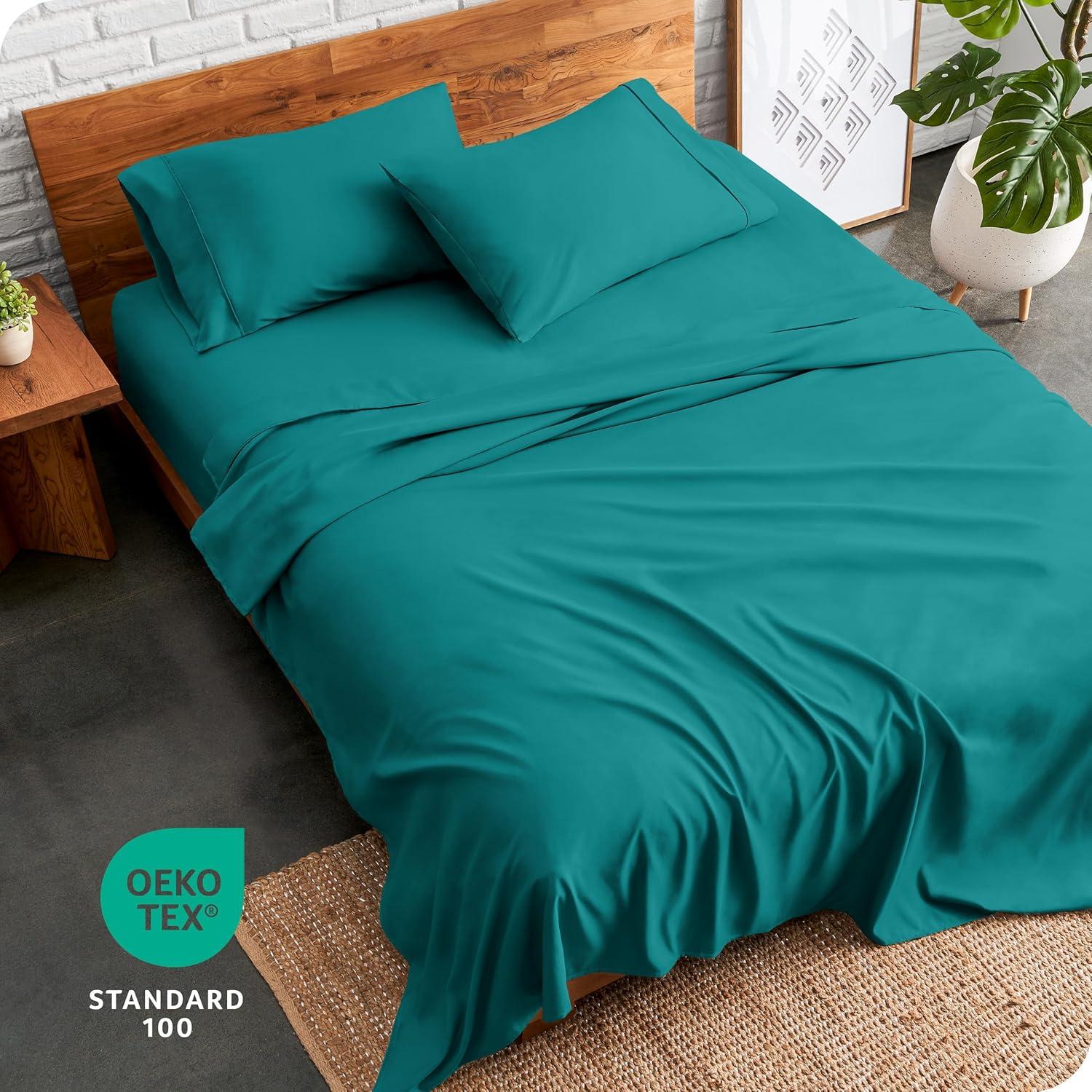 Bare Home Premium 1800 Collection 4-Piece Bed Sheet Set, Queen, Emerald