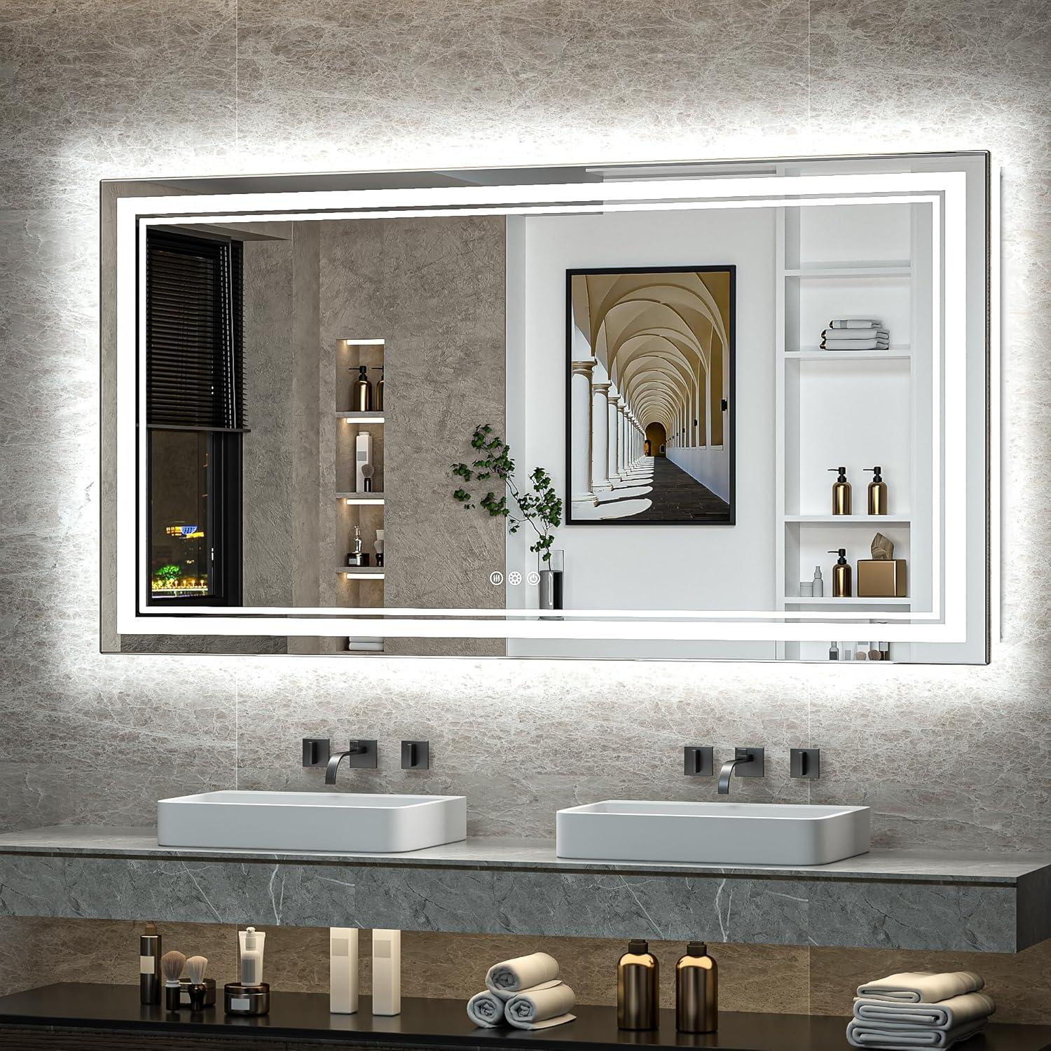 Ivy Bronx Keonjinn 40 X 24 In LED Bathroom Mirror With Lights, Adjustable 3 Color Lights, LED Vanity Mirror, Wall Mounted Anti-Fog Dimmable Mirror, UL Listed LED Driver, HD Tempered Glass(Horizontal/Vertical)