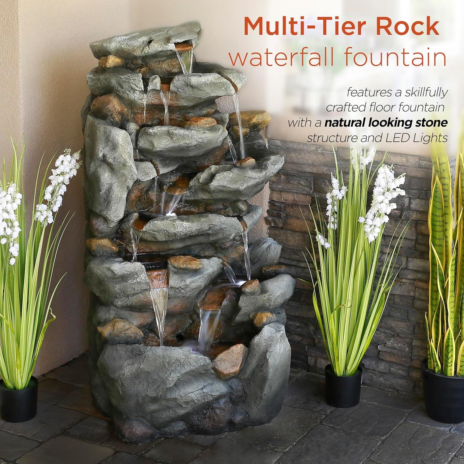 Alpine Corporation 8-Tier Rock Water Fall Fountain, 50 Inch Tall