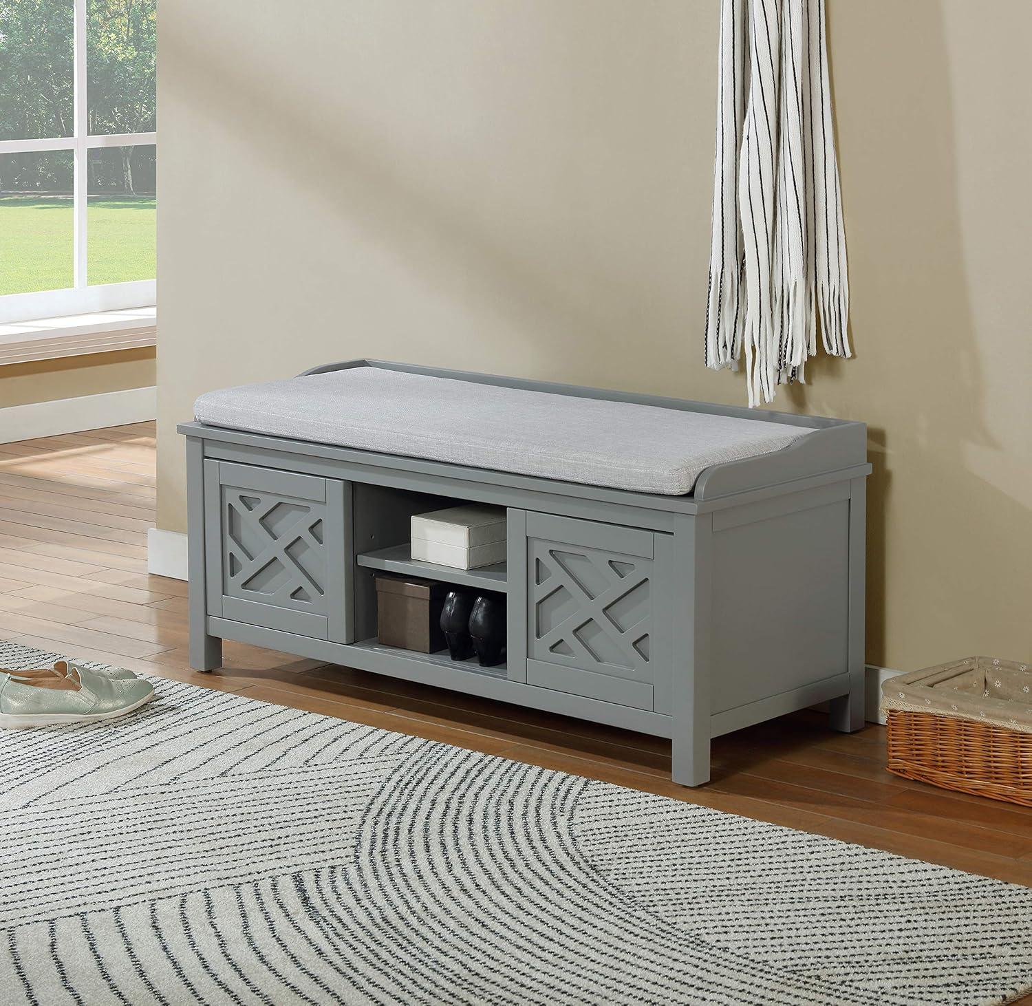 Alaterre Furniture Coventry 45 in. Pine Wood Storage Bench with Cushion, Entryway Organization & Decoration, 3 Adjustable/Removable Cubbies, Gray