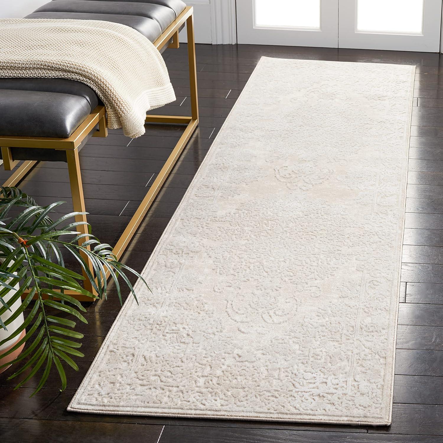 Ivory Floral Synthetic Runner Rug, 2'3" x 6'