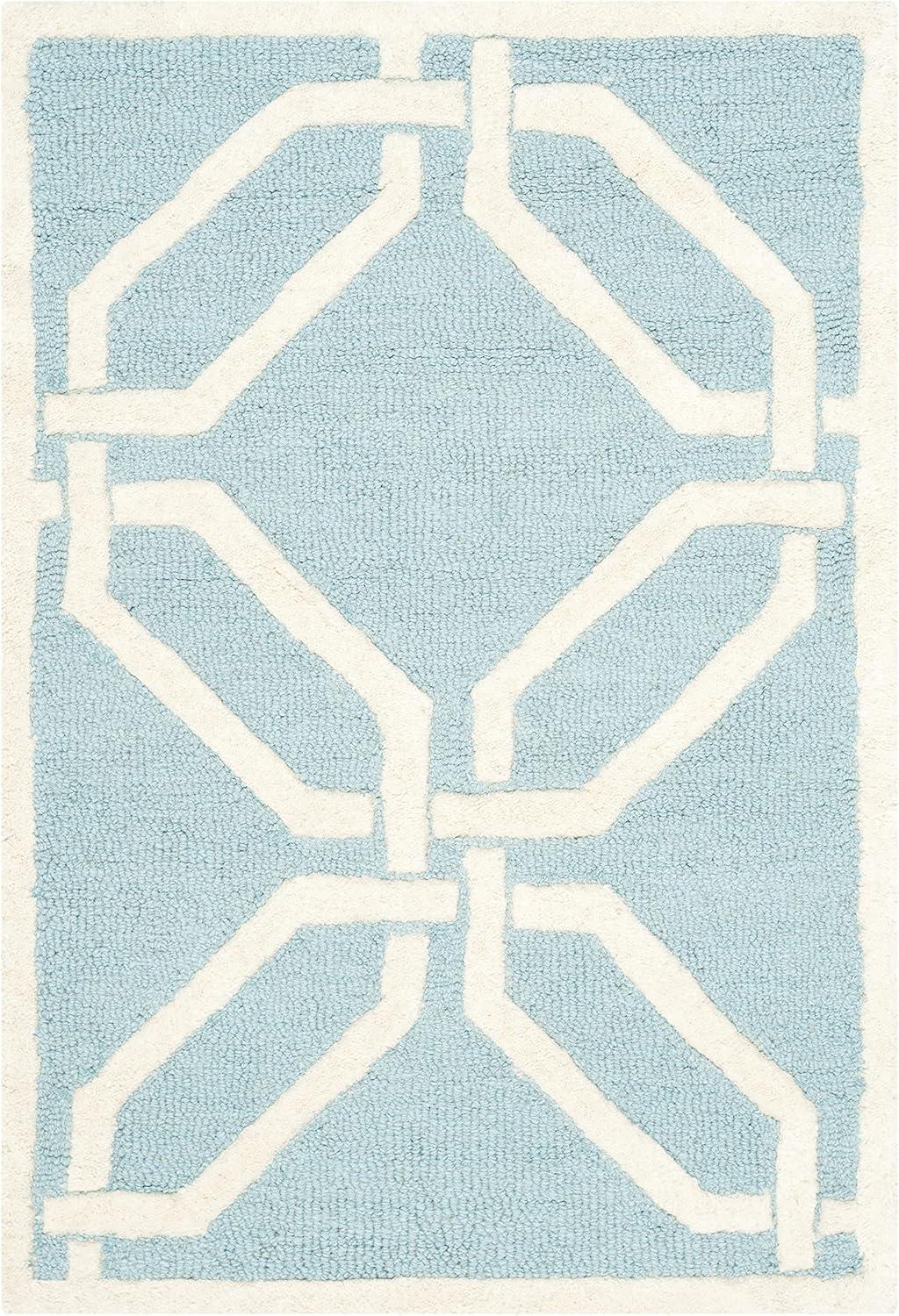 Hand-Tufted Light Blue and Ivory Geometric Wool Rug 2' x 3'