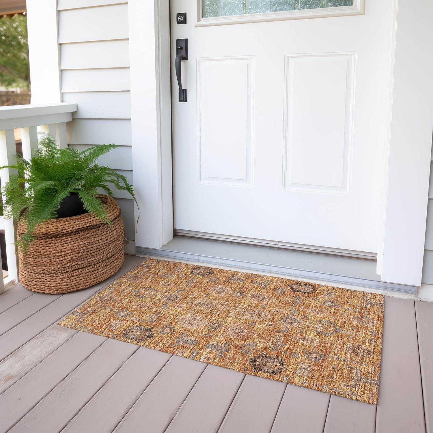 Terracotta and Gray Rectangular Synthetic Flat Woven Rug