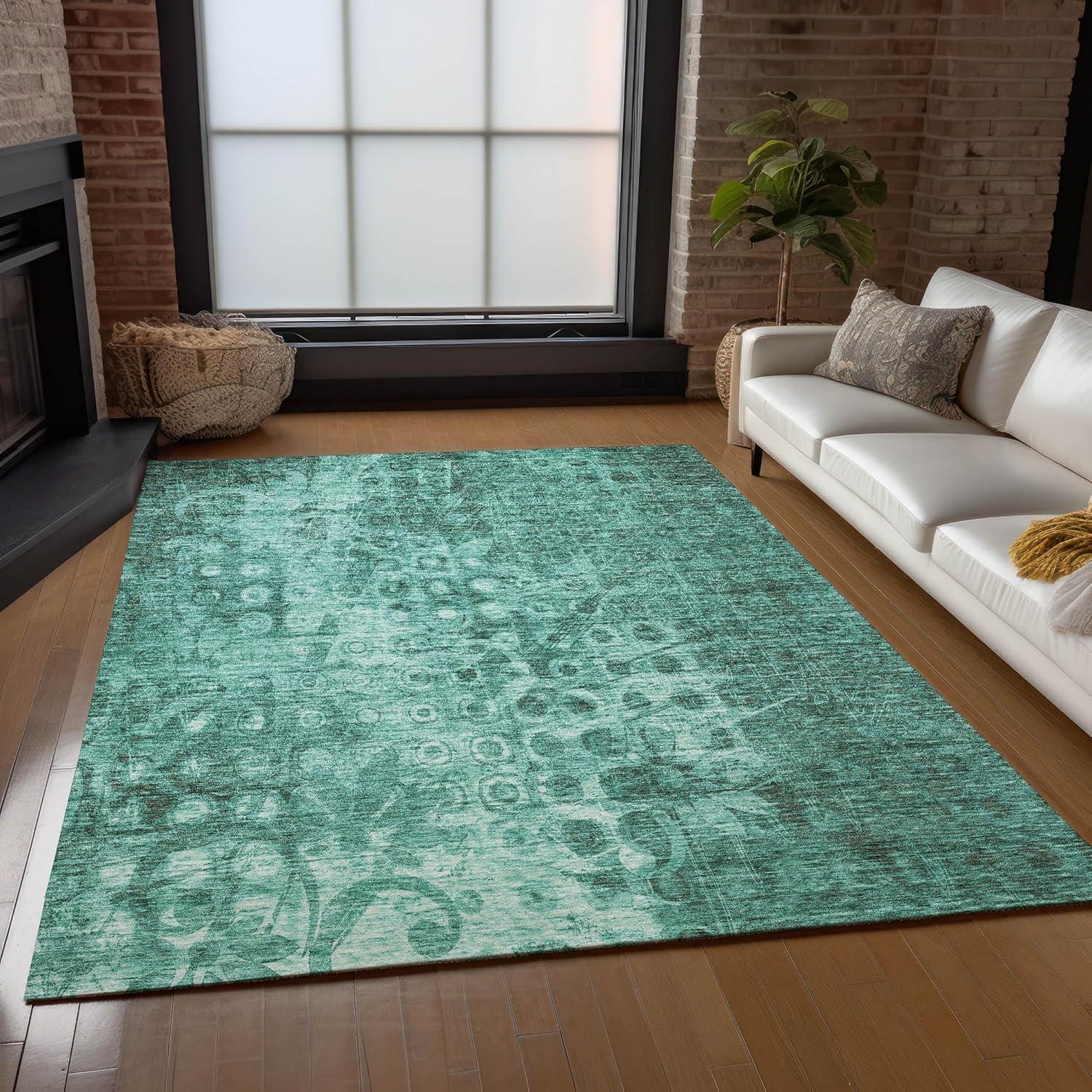 Teal Flat Woven Synthetic 9' x 12' Area Rug