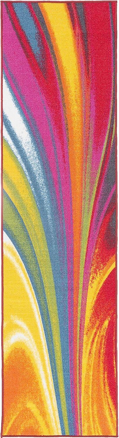 World Rug Gallery Modern Contemporary Waves Multicolored Non-slip (Non-skid) Area Rug