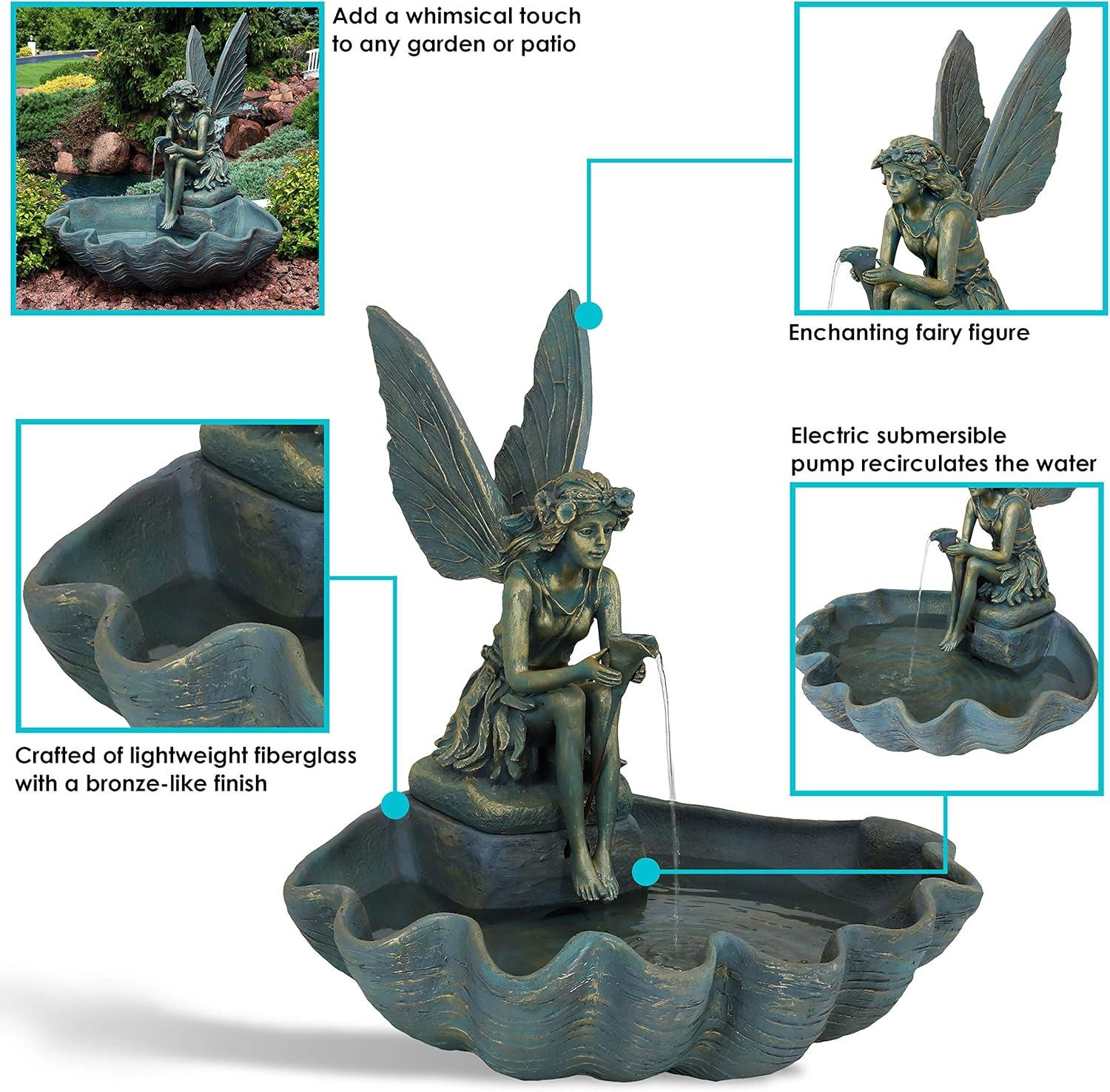 Sunnydaze 30"H Electric Fiberglass Fairy Shell Outdoor Water Fountain