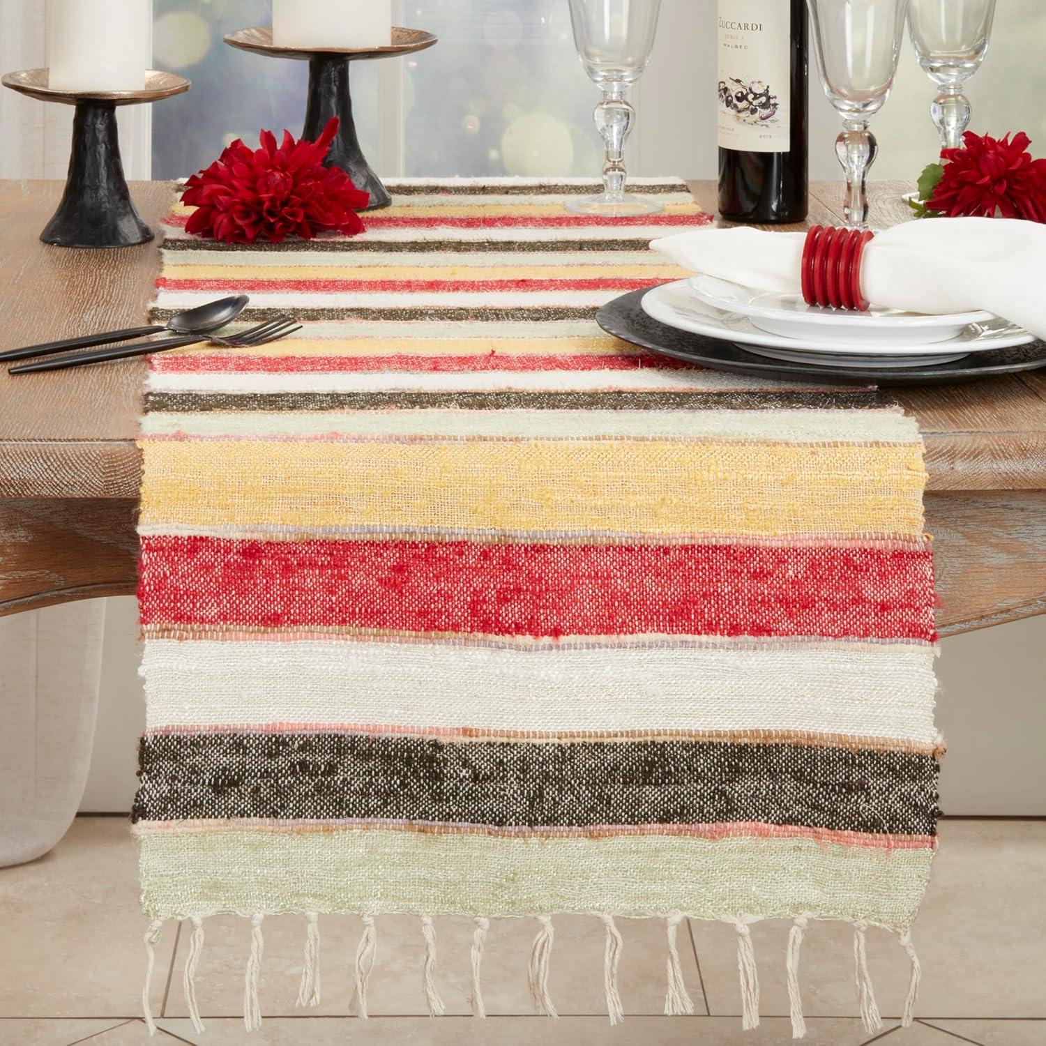 Colorful Cotton Striped Table Runner with Fringe