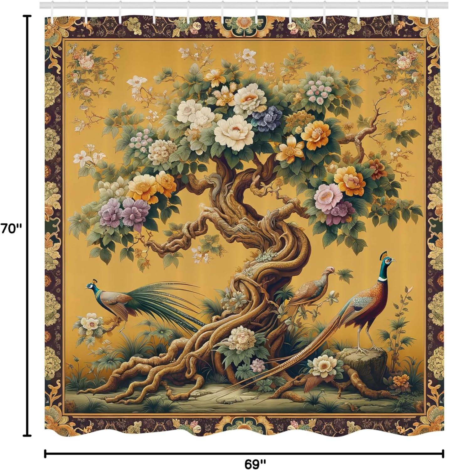 Abstract Shower Curtain, Retro Vertical Striped Background in Different Shades of Earthen Tones Image, Fabric Bathroom Set with Hooks, 69W X 70L Inches, Tan and Brown, by Ambesonne