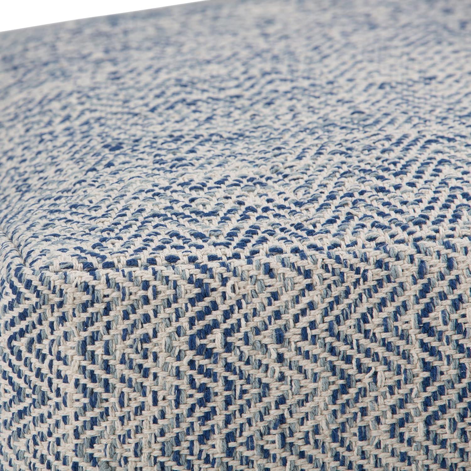 Simpli Home Nate Square Pouf in Patterned Denim Melange Cotton