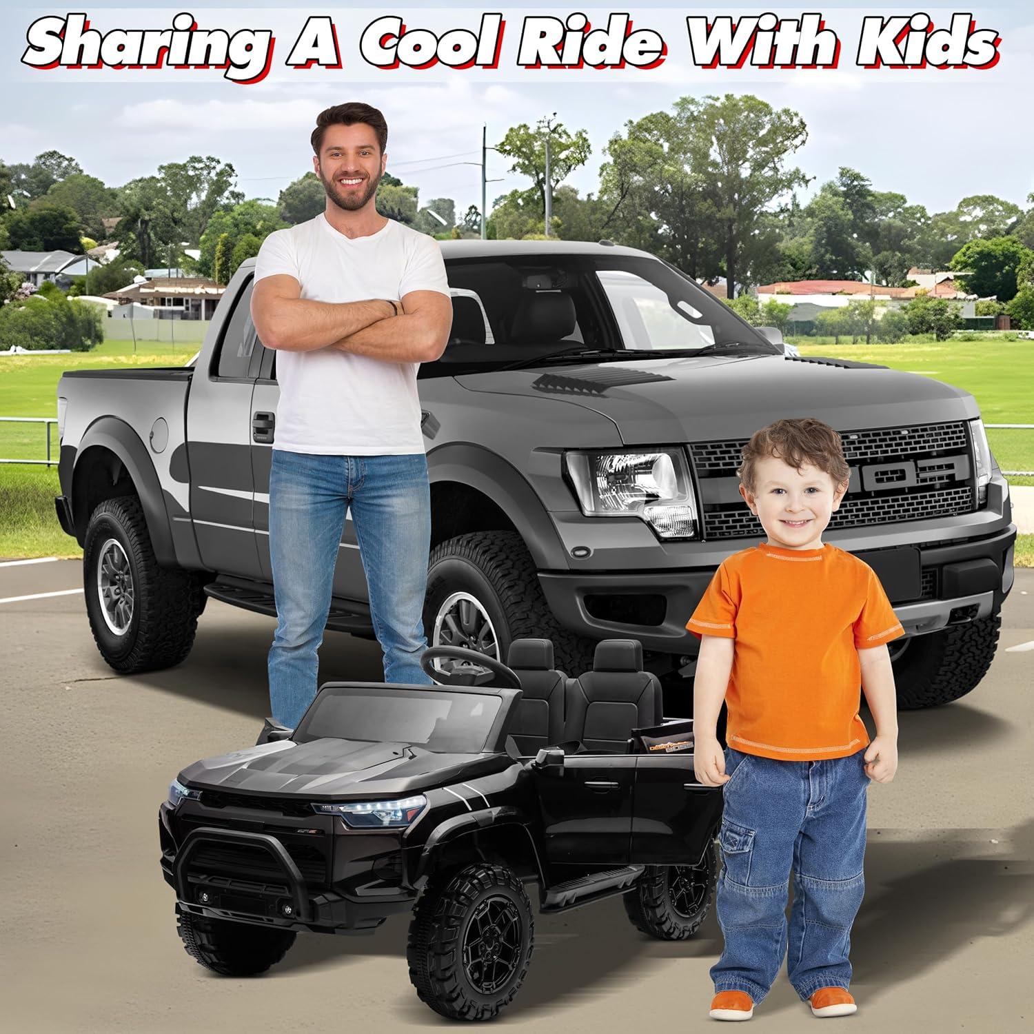 Hikiddo 4WD 2-Seater Electric Car for Kids, 24V 10Ah Ride on Toys Truck for Big Kids w/ Remote, 4x200W Motor - Black