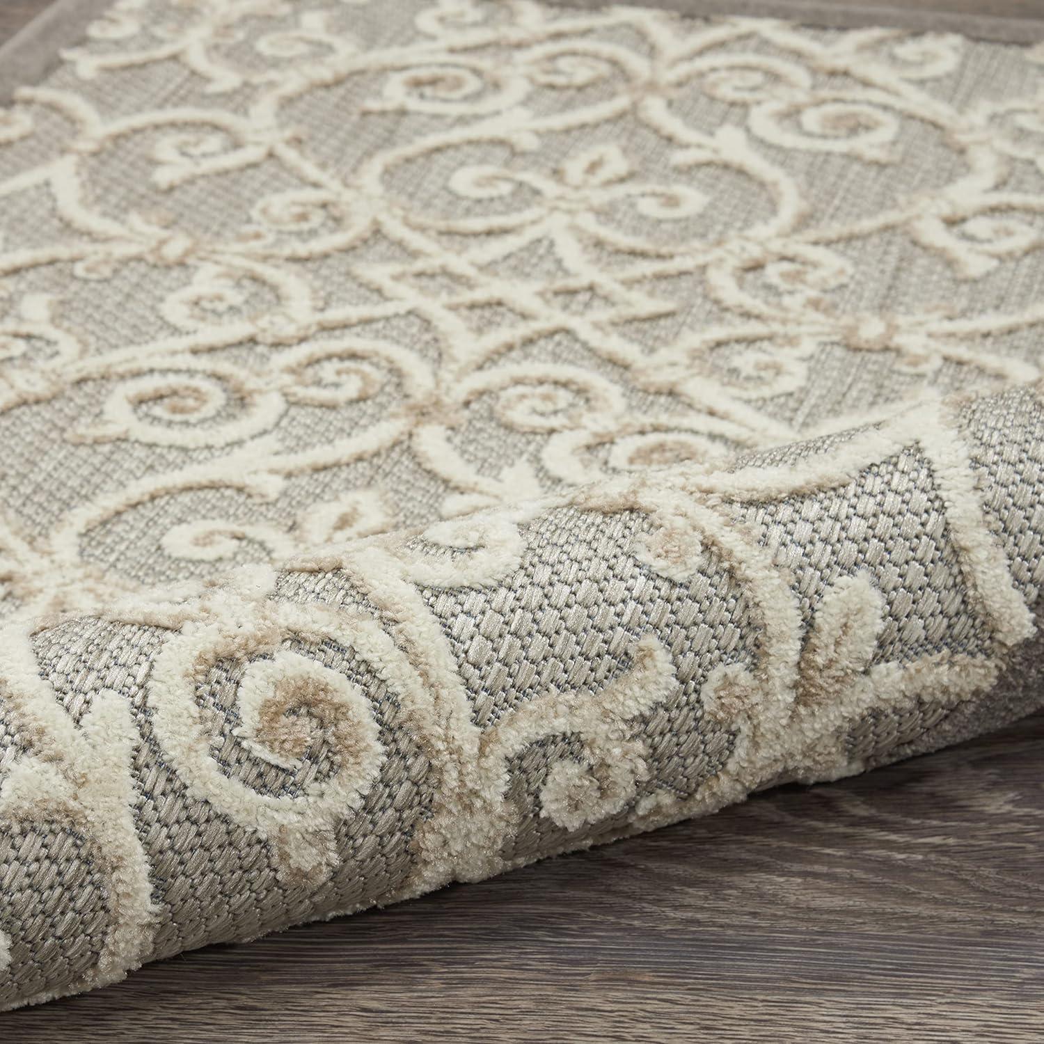Nourison Aloha Contemporary Scroll Flatweave High-Low Indoor Outdoor Area Rug Natural 5'3" x 7'5"