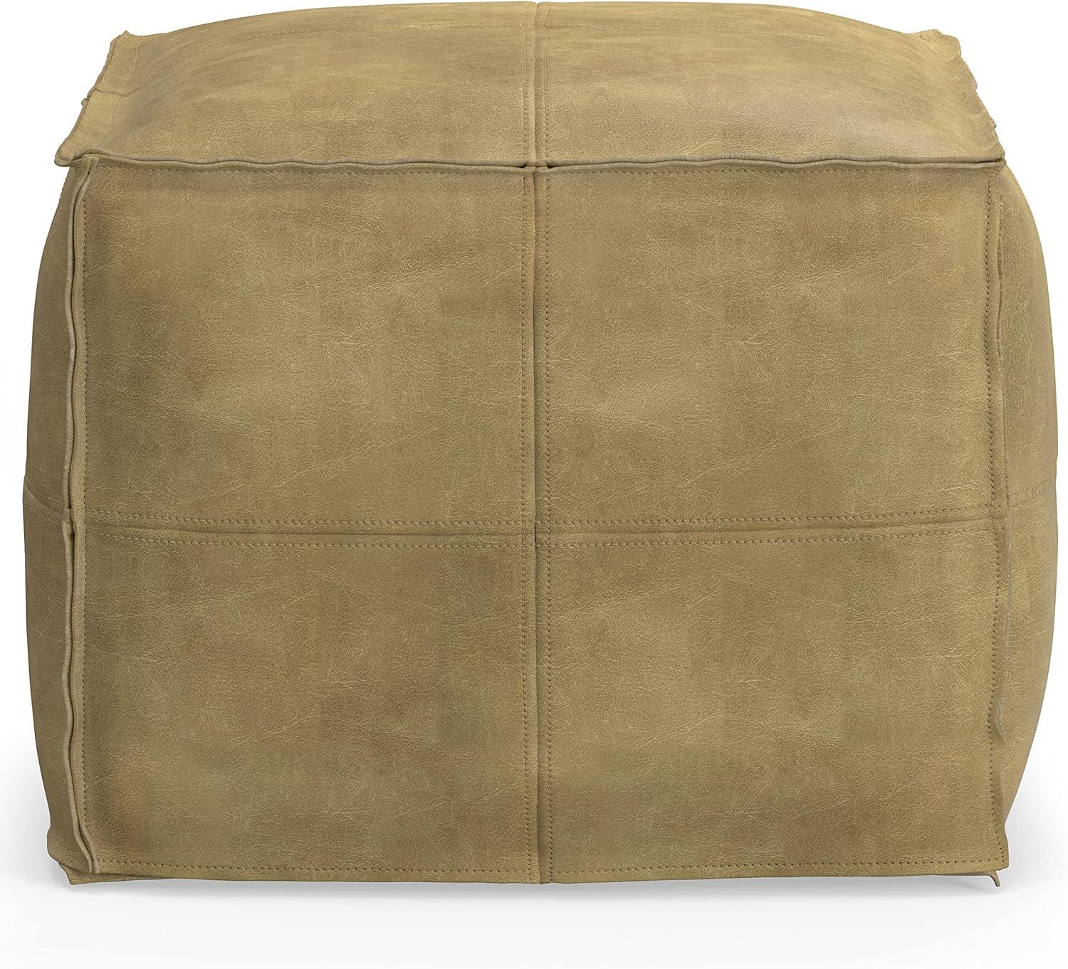 Sheffield Boho Distressed Sandcastle Genuine Leather Square Pouf