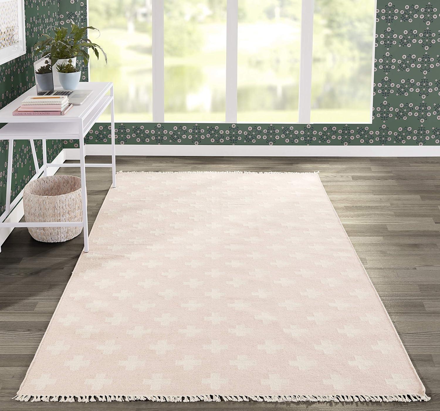 Novogratz Topanga Reversible Handwoven Flatweave Wool Pink/White Area Rug & Reviews | AllModern