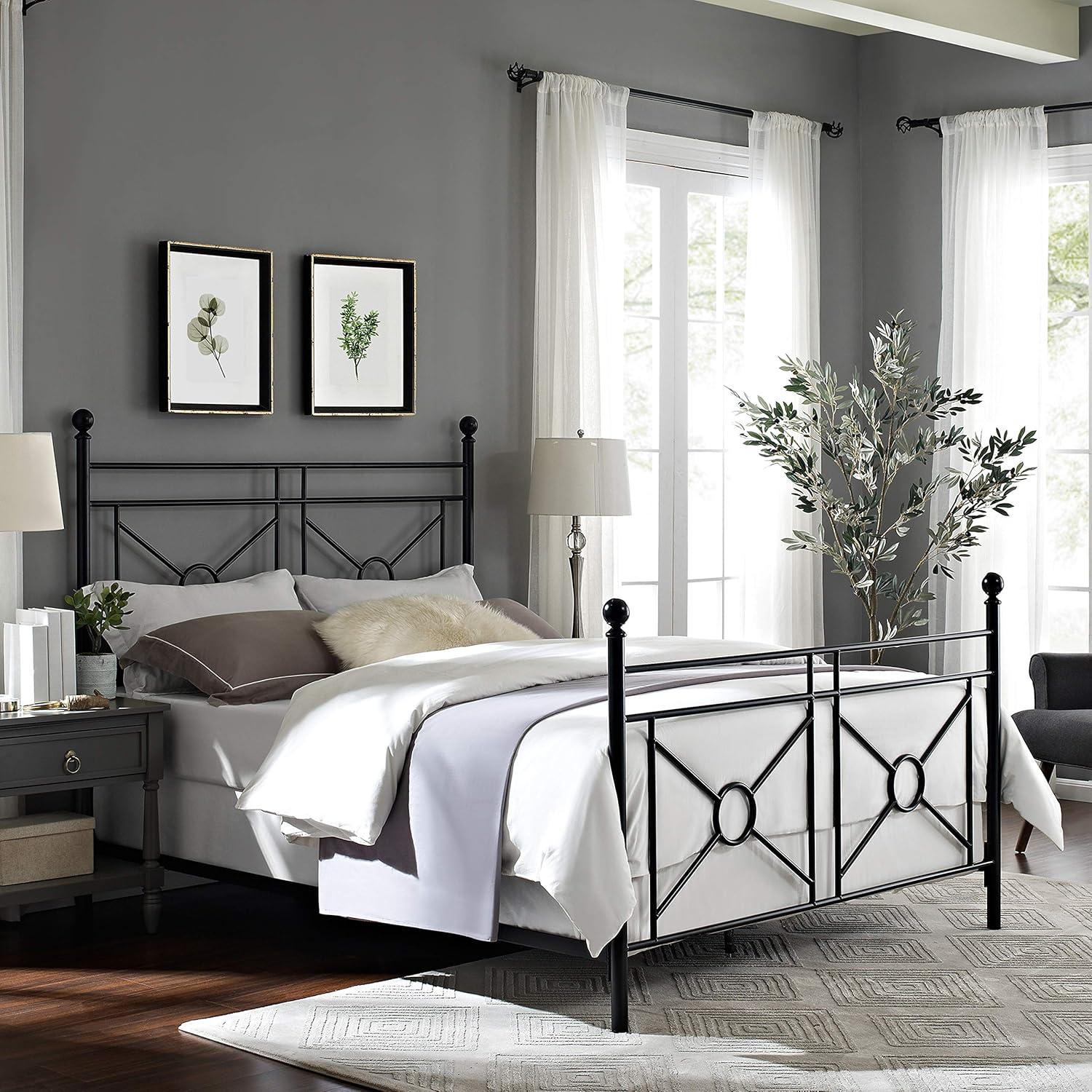 Crosley Furniture Montgomery Metal Frame Queen Poster Bed in Black Powder Coat