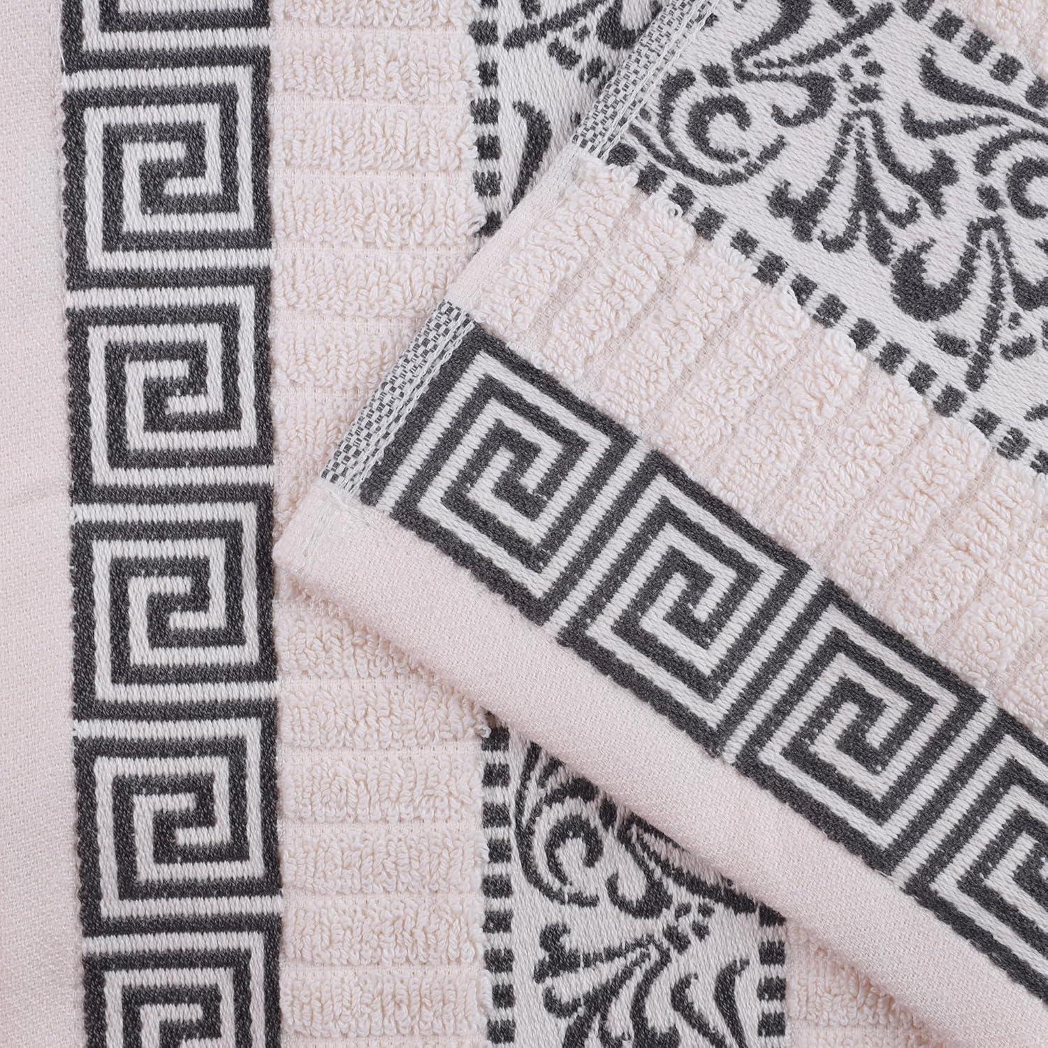 Superior Athens Cotton Greek Scroll Bath Towel Set of 4, Ivory-Gray