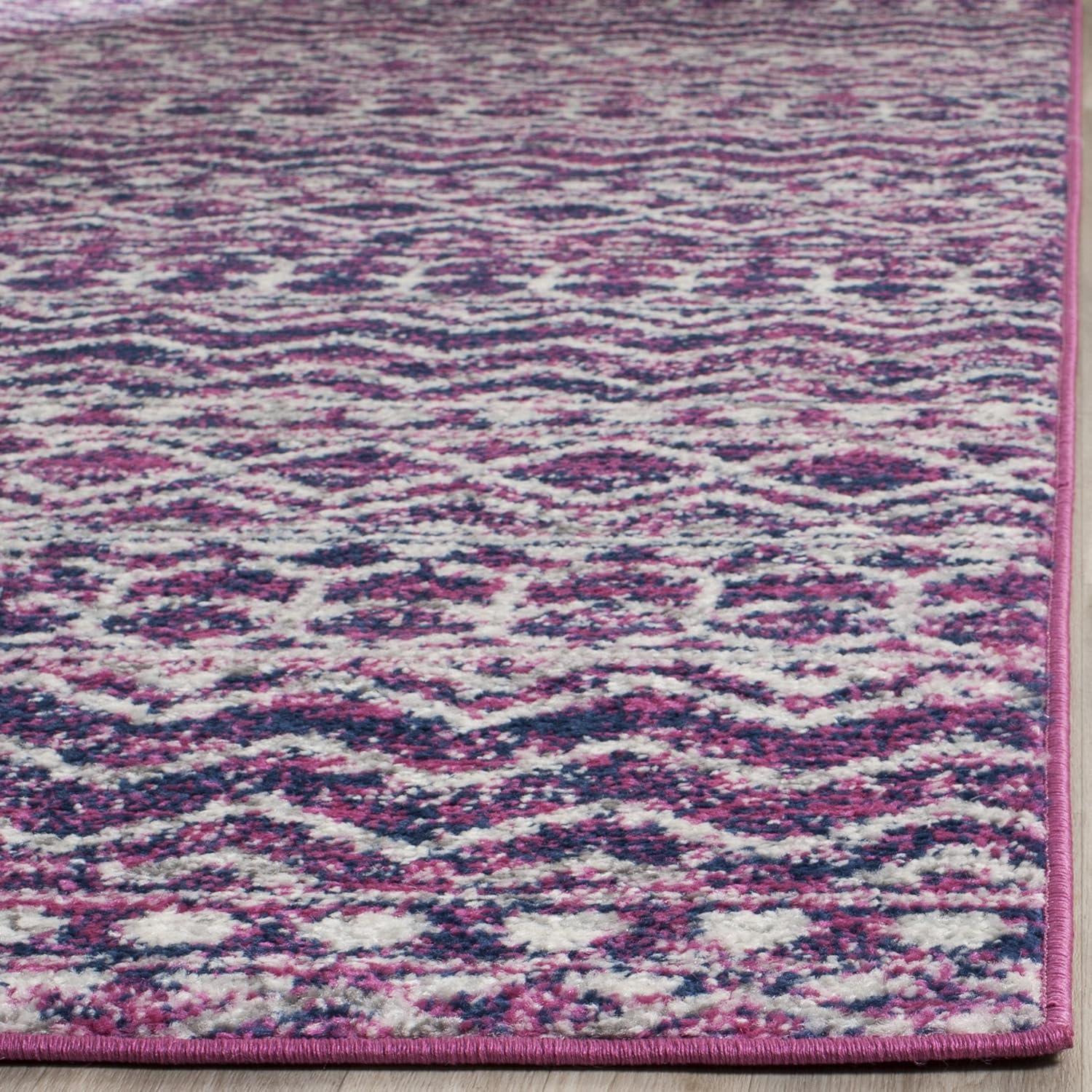 Fuchsia and Navy Geometric Striped 3' x 5' Area Rug