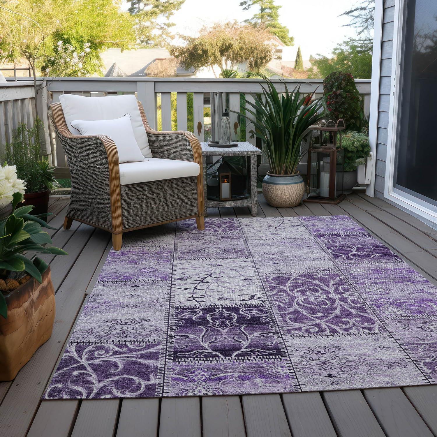 Addison Purple Geometric 5' x 7' Synthetic Area Rug