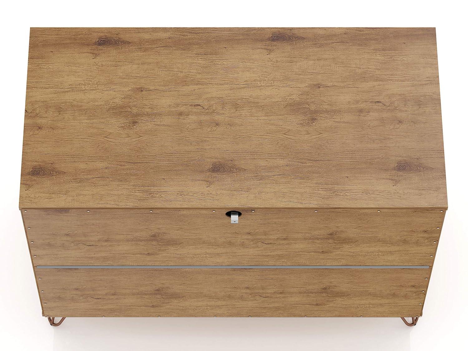 Set of 2 Rockefeller 3 Drawer Dresser Nature/Rose Pink - Manhattan Comfort: MDF Bedroom Storage, Easy-Glide, 6 Drawers