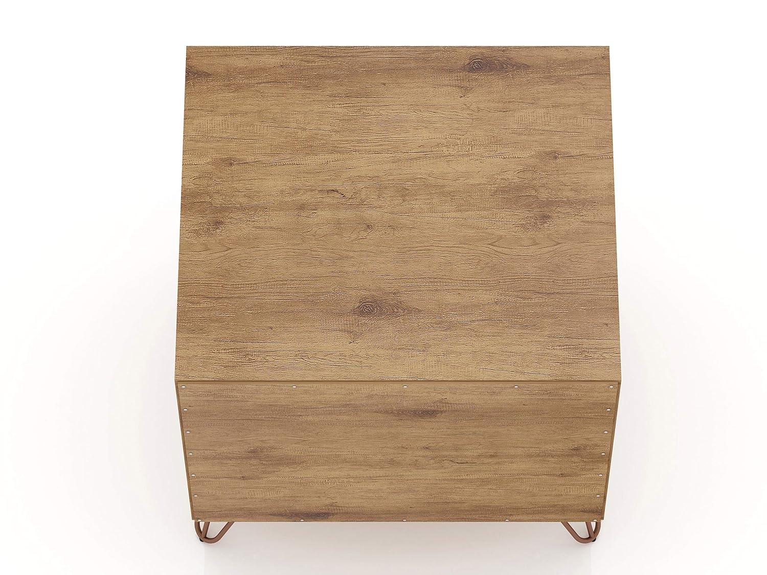 2.0 Rockefeller Nightstand Natural/Rose Pink - Manhattan Comfort: Modern MDF Bedside Storage with Metal Glides