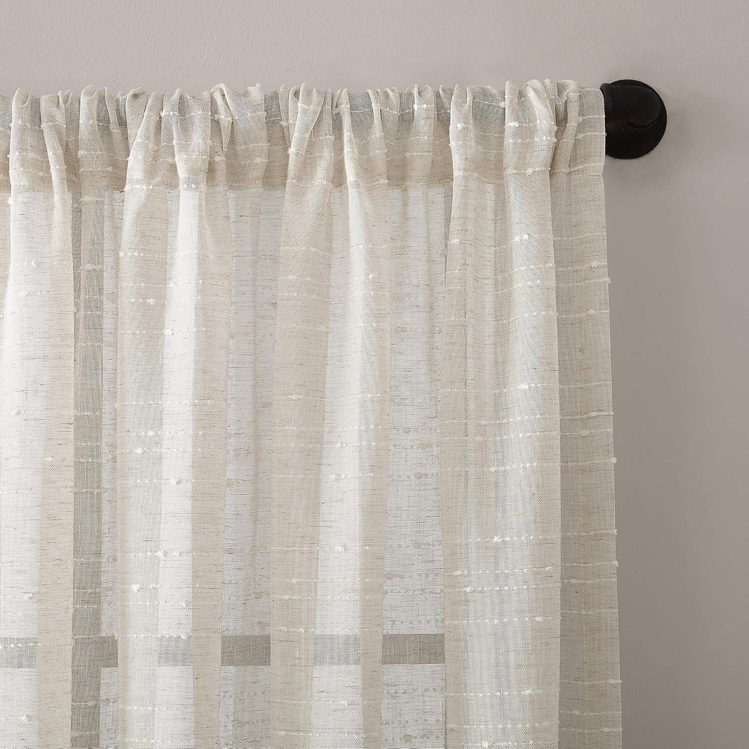 Clean Window Textured Slub Anti-Dust Striped Semi-Sheer Rod Pocket Curtain Panel