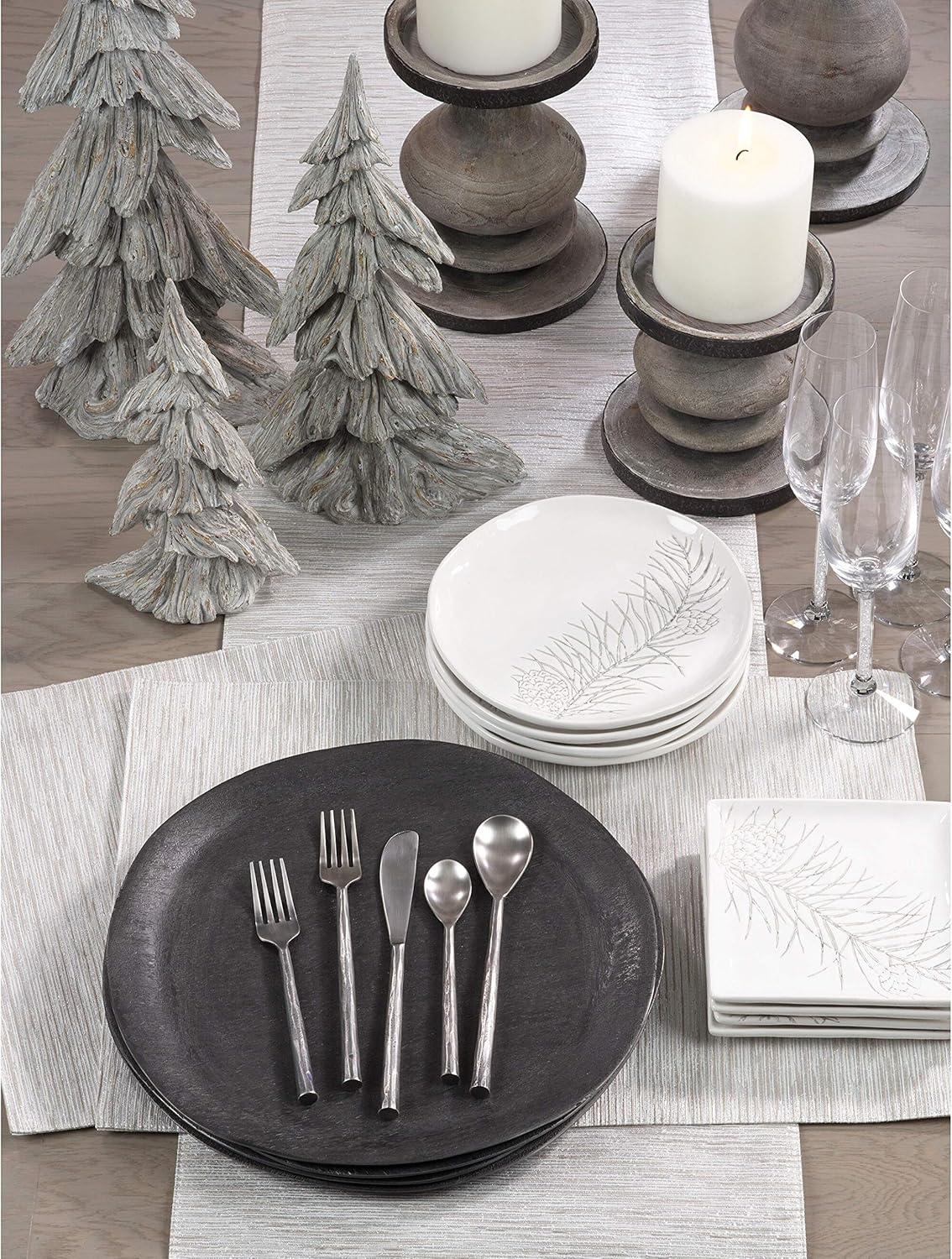 Beige Polyester Winter Table Runner and Placemats Set