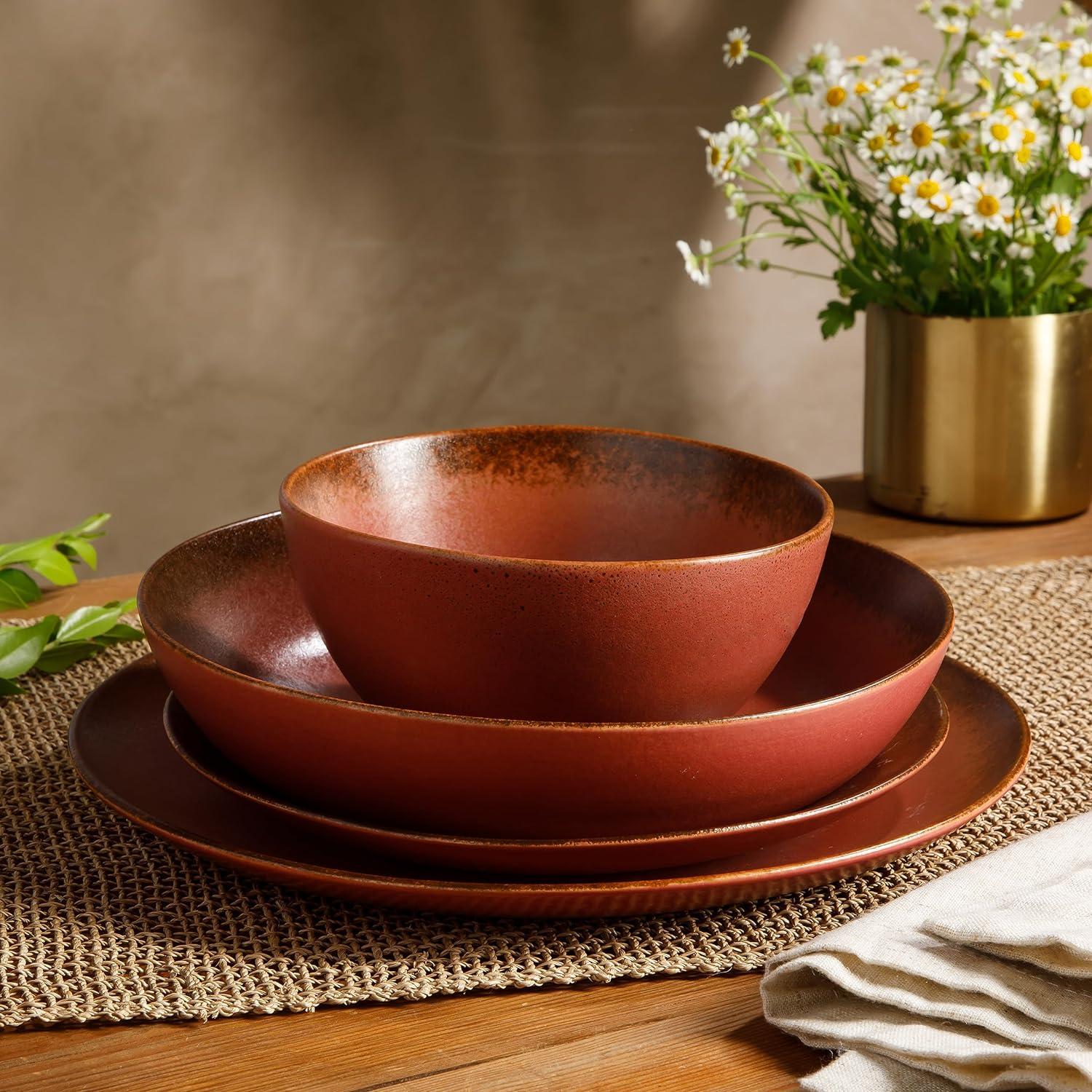 Paprika Red Ceramic Variegated Glaze Bowl Set for 4