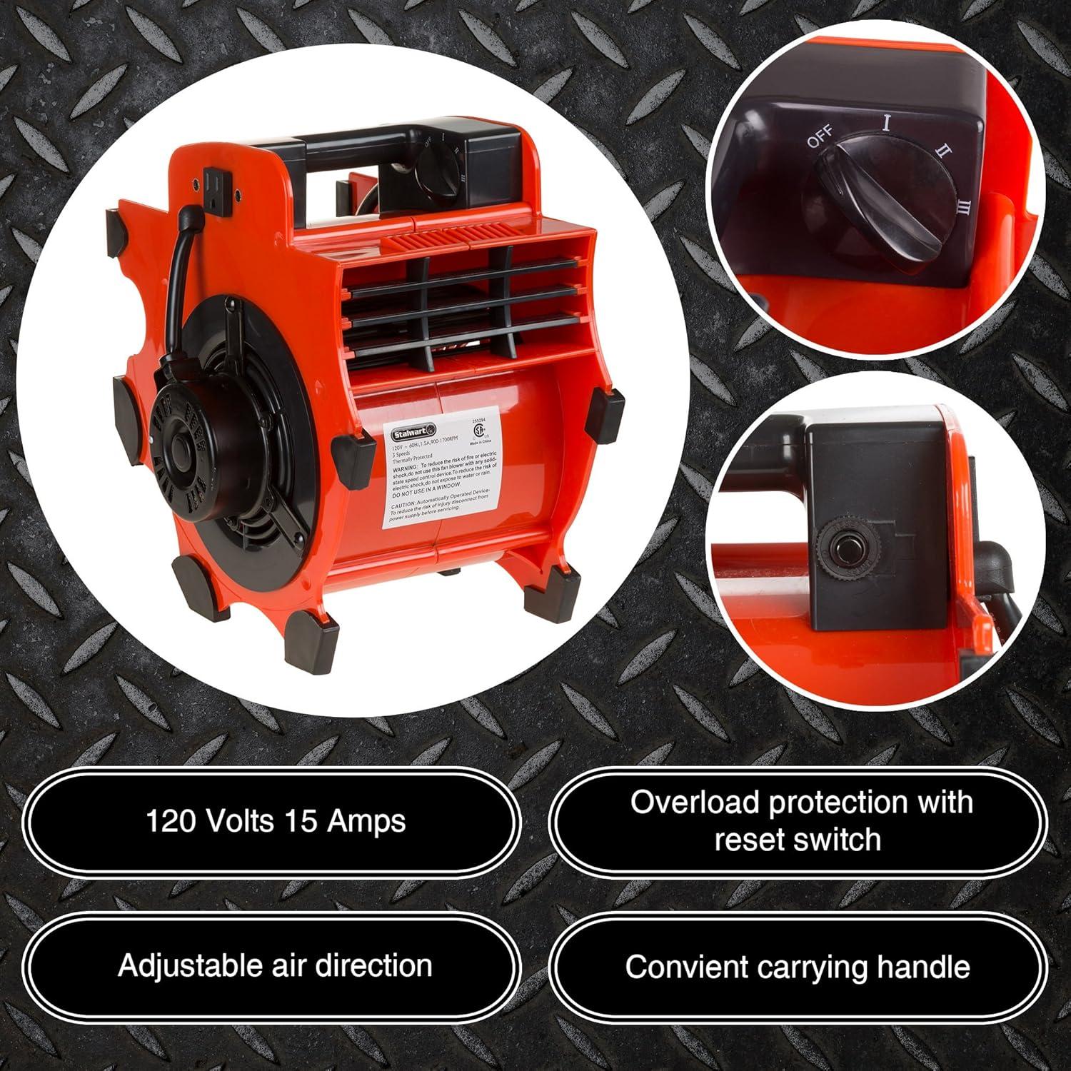 Stalwart Portable Adjustable Industrial Fan Blower - 3 Speed Heavy Duty Mechanics Floor and Carpet Dryer with 4 Different Angles (Red)