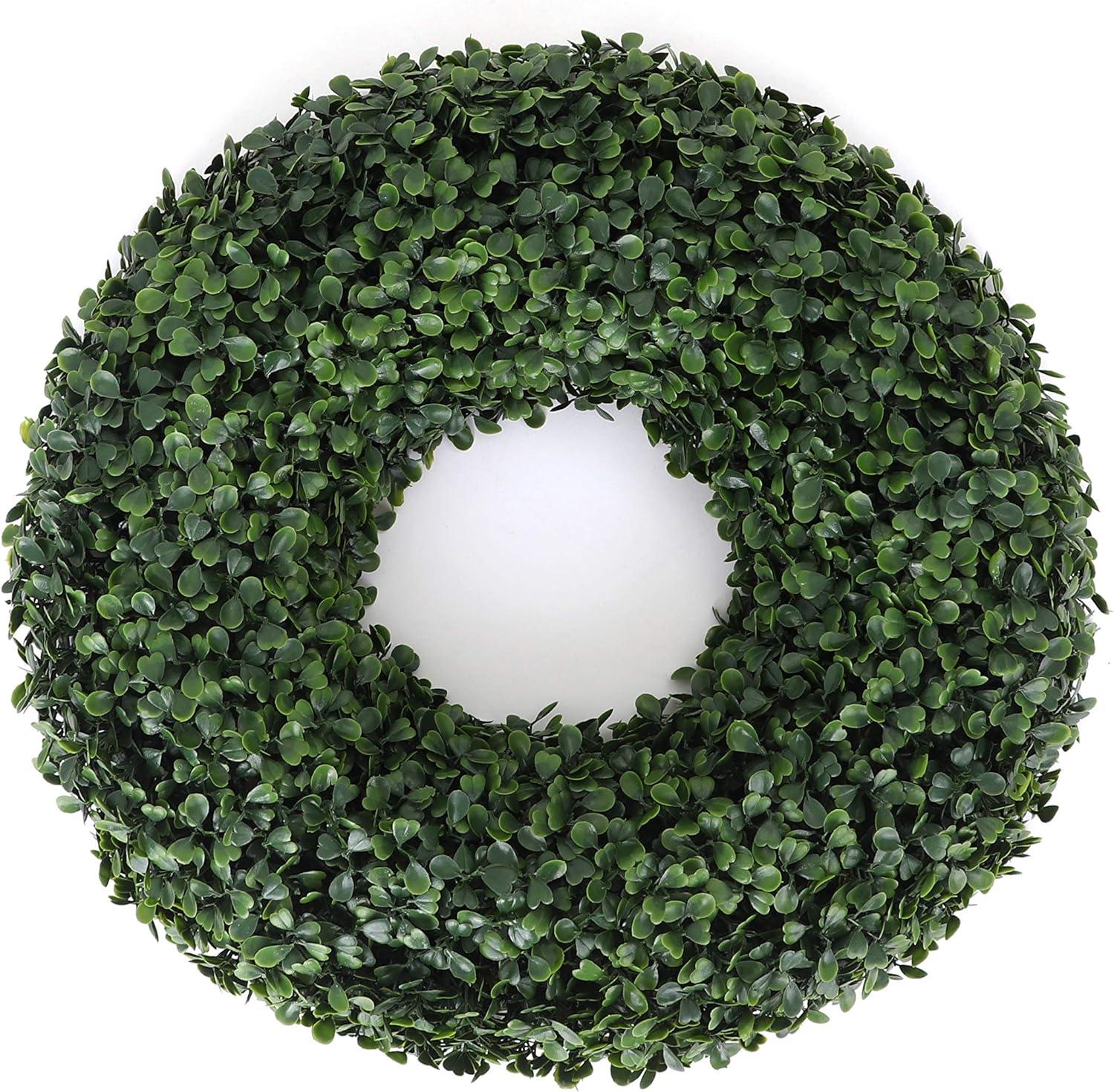 14" Green Boxwood and Eucalyptus Front Door Wreath