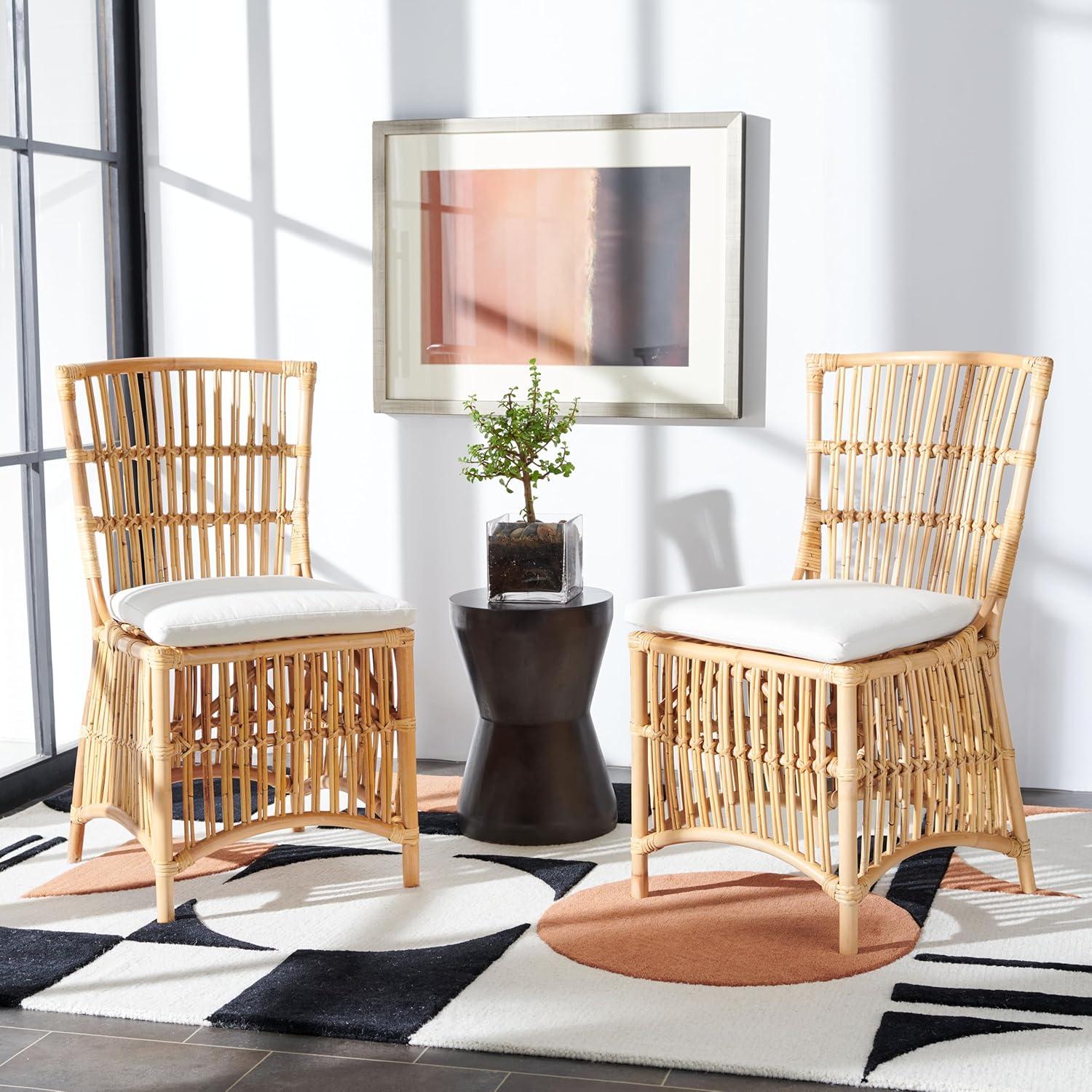 Erika Rattan Accent Chair W/ Cushion - ACH6511 - Set of 2 - White/Natural - Safavieh