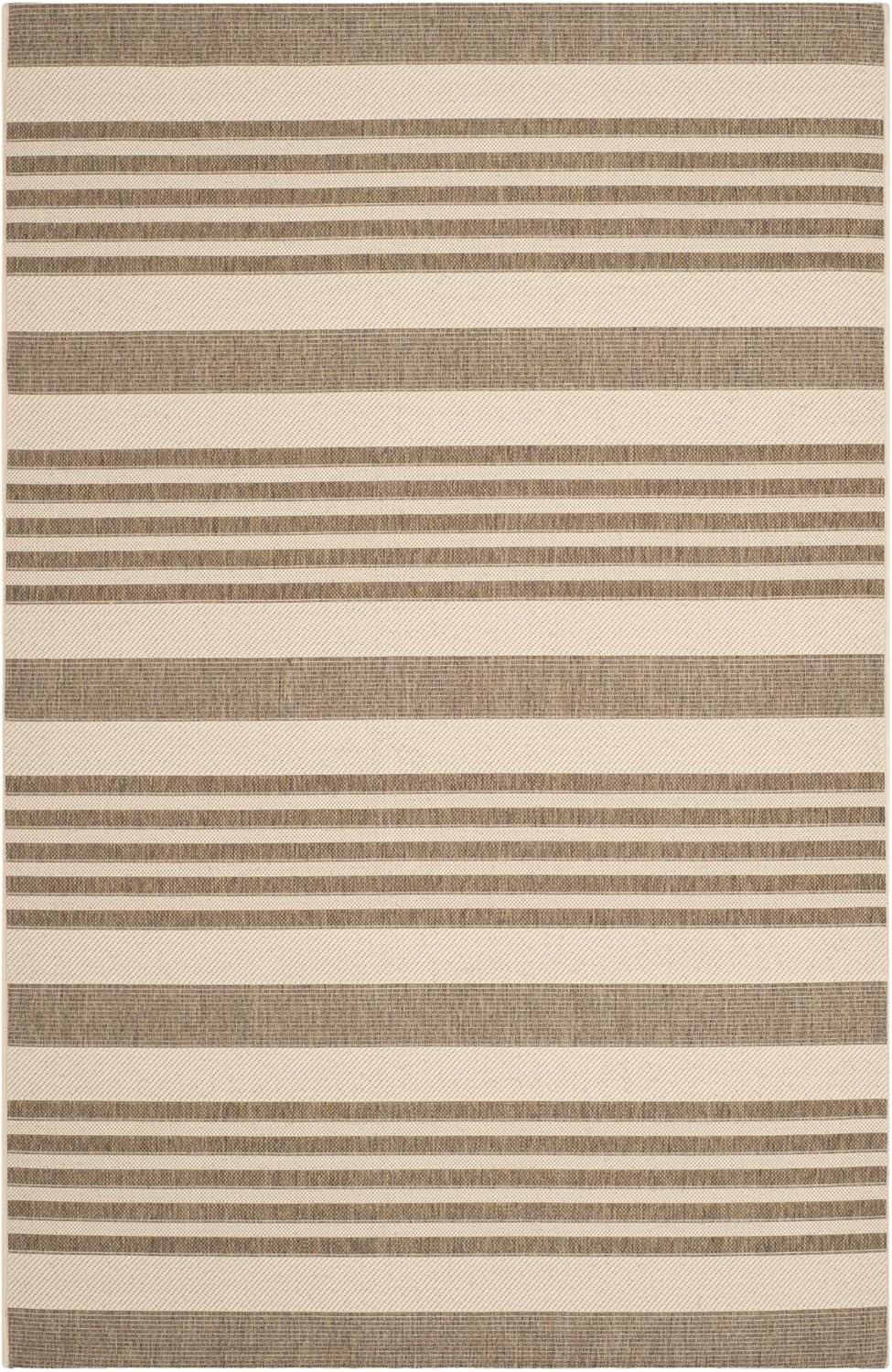 Brown and Bone Stripe Synthetic Indoor/Outdoor Rug