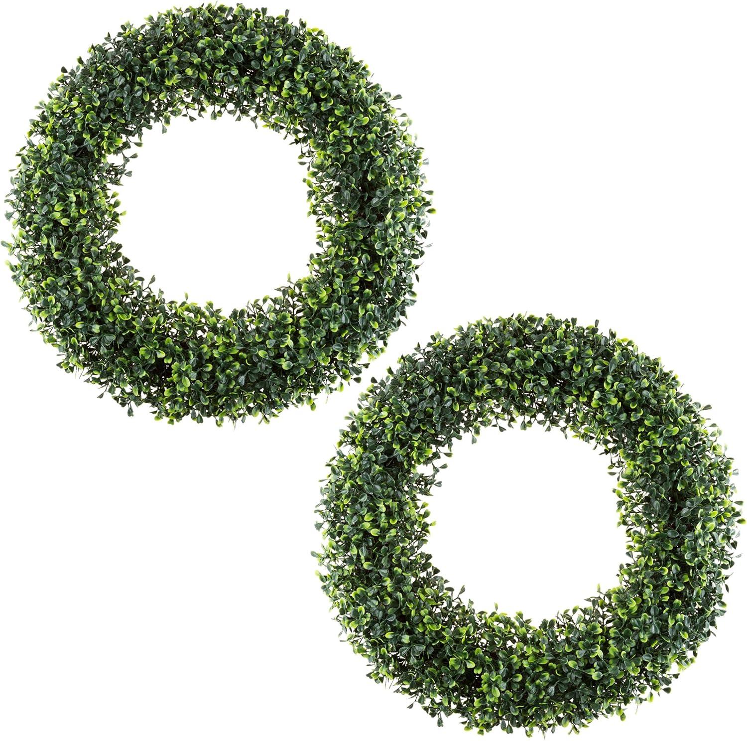 Pure Garden Set of Two 19.5-Inch Indoor/Outdoor Artificial Boxwood Wreaths