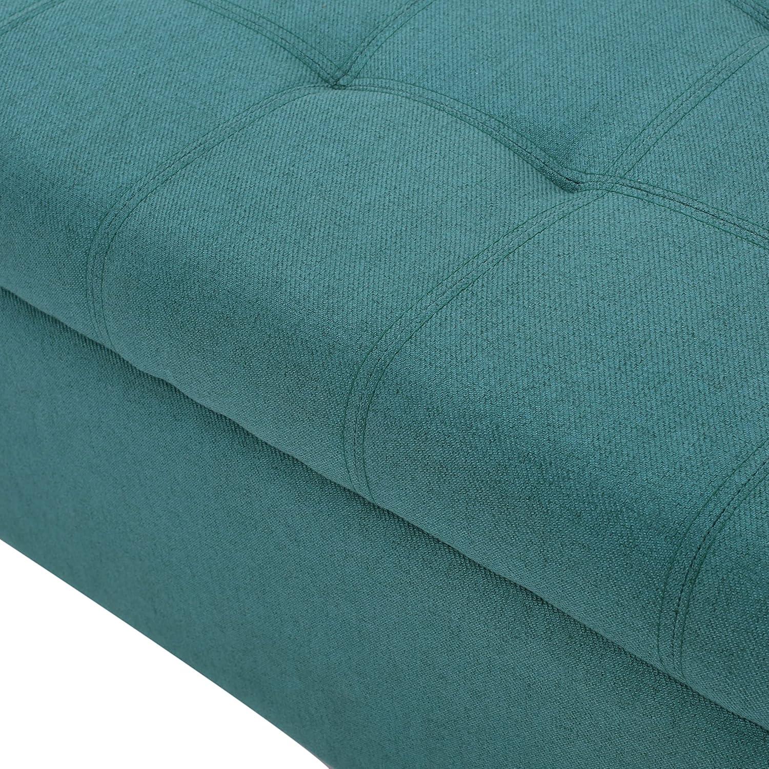 GDF Studio Wendover Contemporary Fabric Tufted Storage Ottoman Bench, Dark Teal and Dark Brown