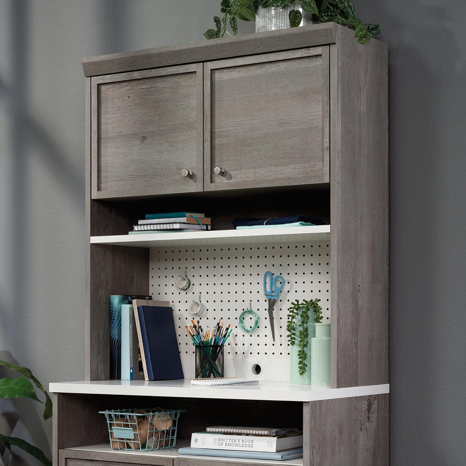 Mystic Oak and White Craft Storage Hutch with Adjustable Shelf