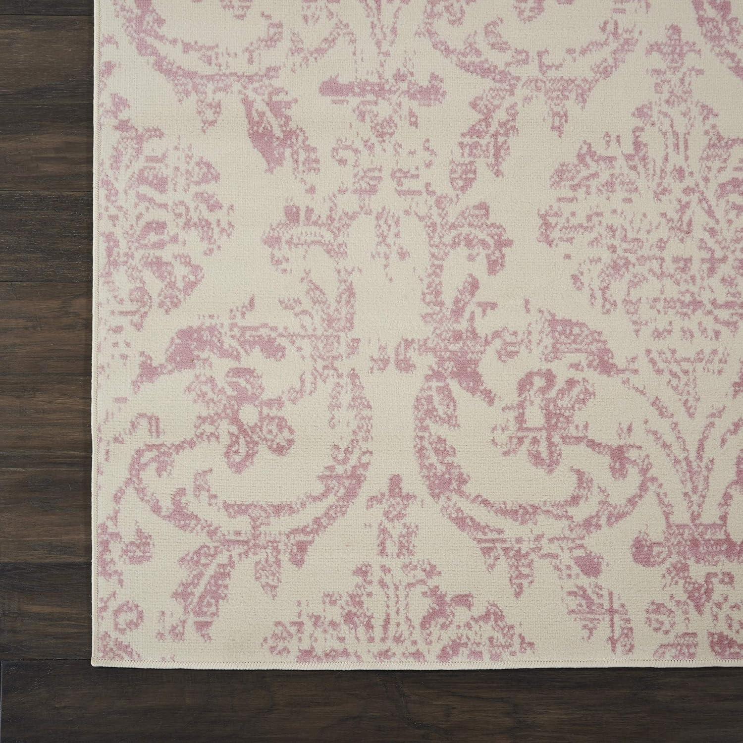 Jubilant JUB09 Area Rug Farmhouse Vintage Damask By Nourison Ivory/Pink 7' x 10'