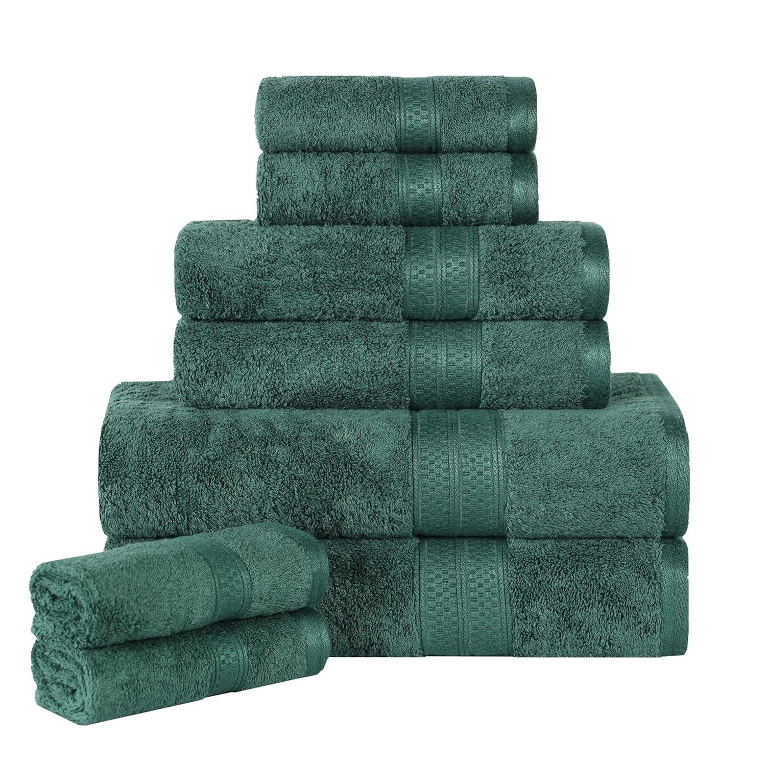 Superior 8-Piece Ultra-Soft Bamboo Bath Towel Set for Bathroom, Spa, and Gym, Hunter Green