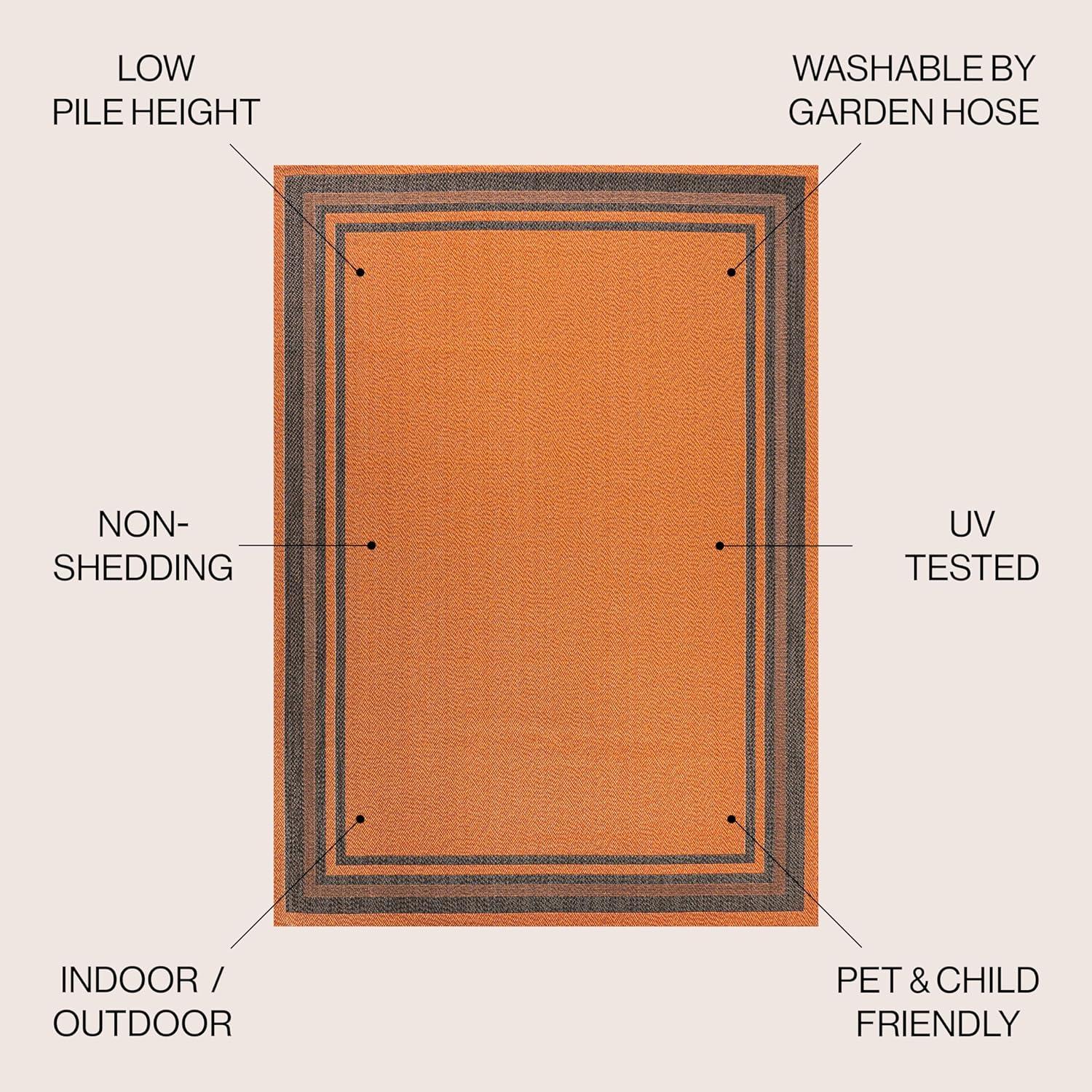3' x 5' James Modern Border Stripe Indoor/Outdoor Area Rug, Orange/Dark Gray - JONATHAN Y