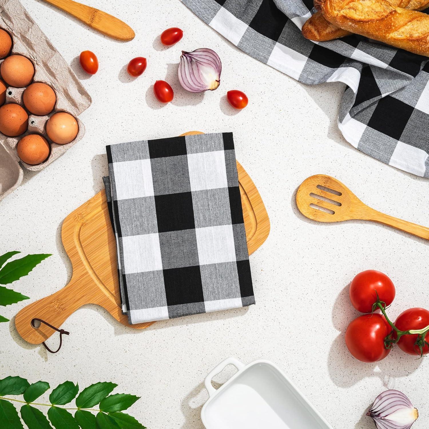 Taupe Kitchen Towels - 100% Cotton, 30"x20", Premium Taupe Dish Towels with Hanging Loop for Stylish Kitchen - Soft, Absorbent and Classic Plaid Pattern Taupe Tea Towels (6 Pack)