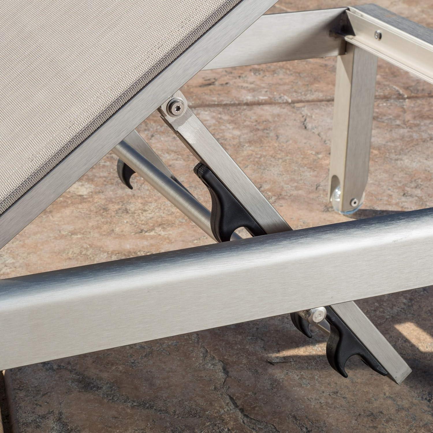 GDF Studio Crested Bay Outdoor Mesh and Aluminum Armless Adjustable Chaise Lounges, Gray and Silver, Set of 2