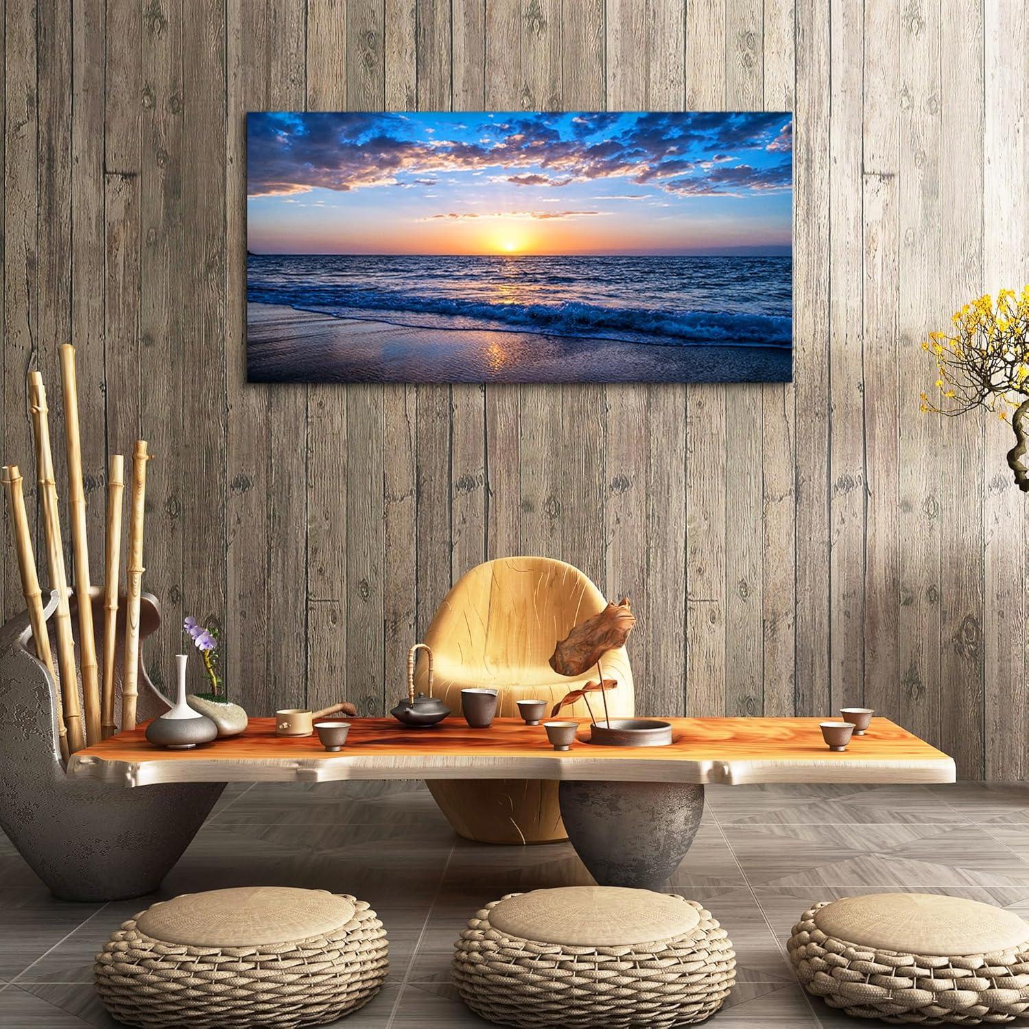 Creowell Wall Art Moon Sea blue Ocean Landscape Paintings Bedroom Canvas Art Print wall art for living room Paintings for Wall Decor and Home Decor -20x16 Inch