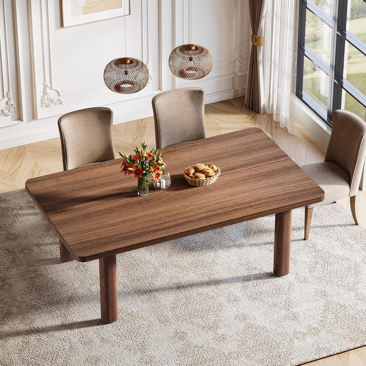 Union Rustic Wood Dining Table For 4-6 People, 63 Inch Farmhouse Kitchen Table With Solid Wood Legs