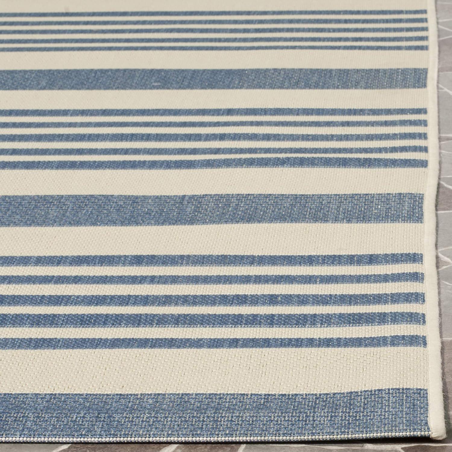 Brown and Bone Stripe Synthetic Indoor/Outdoor Rug